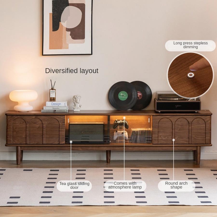 Solid Black Walnut Wood Retro TV Stand with Large Storage | Vintage Entertainment Center for Living Room & Home Theater