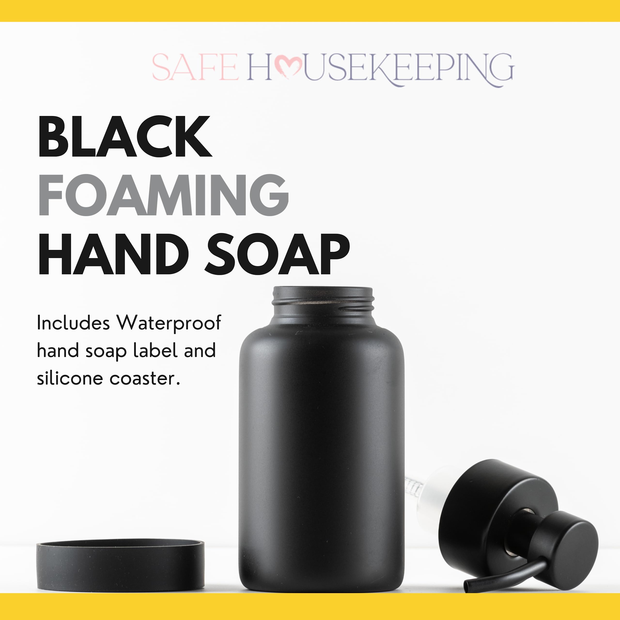 Premium Black Glass Foaming Hand Soap Dispenser - 11oz Matte Finish with Bonus Labels & Silicone Coaster - Elegant Bathroom & Kitchen Soap Pump for Home, Office, and Guest Washrooms