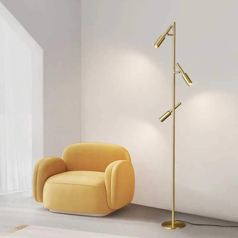 Brass Aura Adjustable Standing Lamp - Modern Floor Light for Living Room, Bedroom & Office - Dimmable Reading Light with Flexible Gooseneck Design