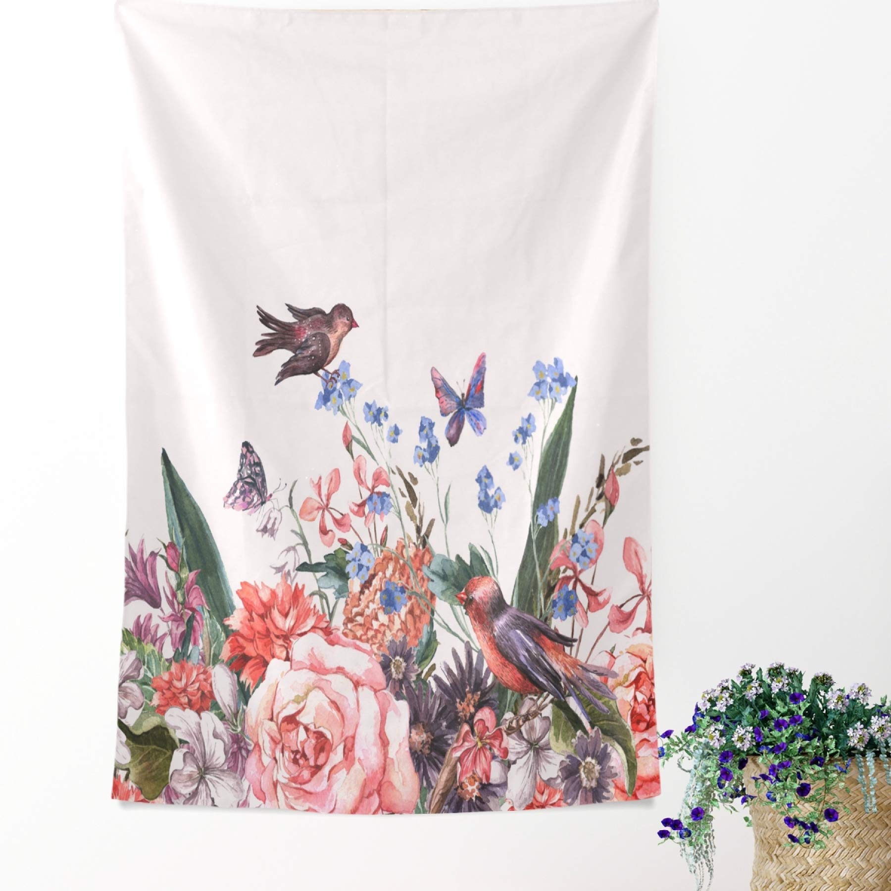 Vintage Floral Hummingbird Tapestry Wall Hanging - 60