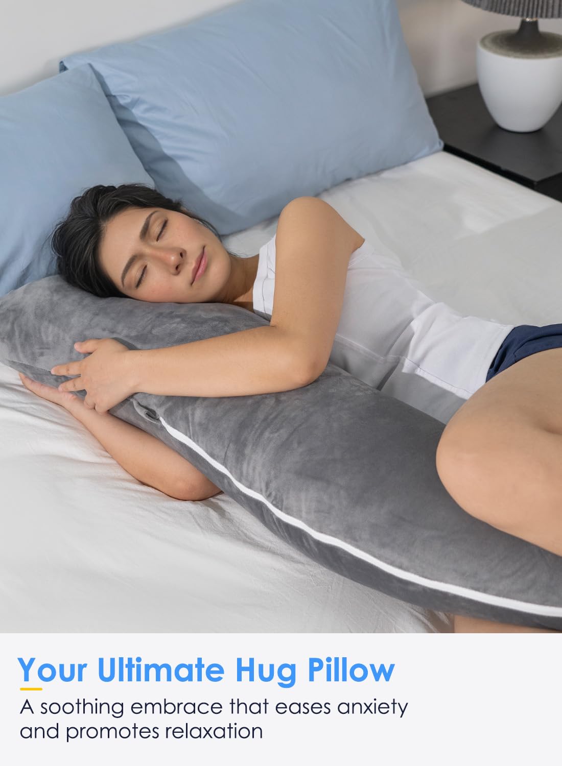Queen Rose Body Pillow for Side Sleepers - S-Shaped Hug Pillow for Adults with Soft Velvet Cover (Grey) - Ideal for Pregnancy Support, Back Pain Relief & Comfortable Sleeping