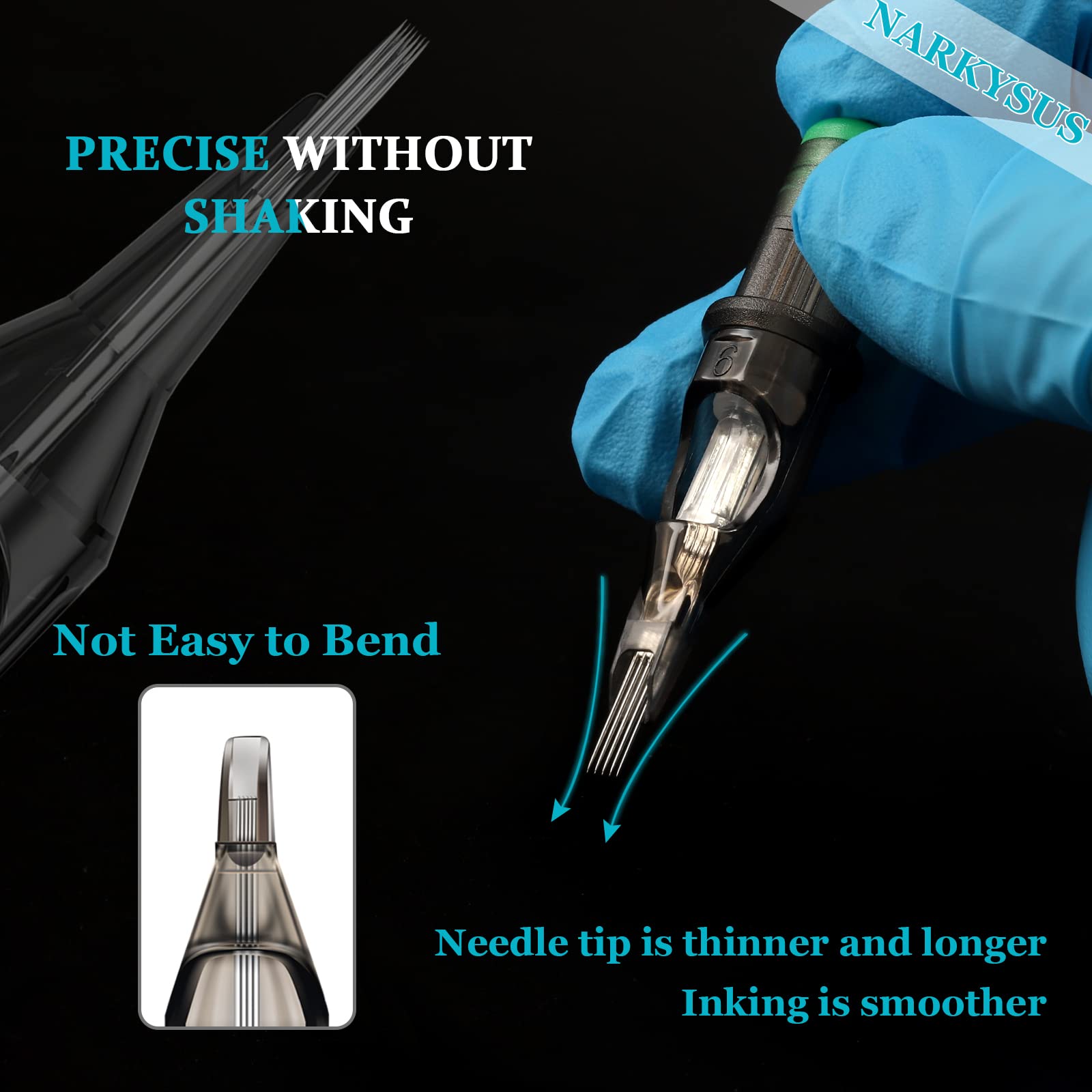 20pcs Magnum Needles - Narkysus 1207M1 Standard 0.35mm Single Magnum Disposable Needles for Rotary Tattoo Machine - Professional Tattoo Artist Supplies for Lining, Shading & Coloring