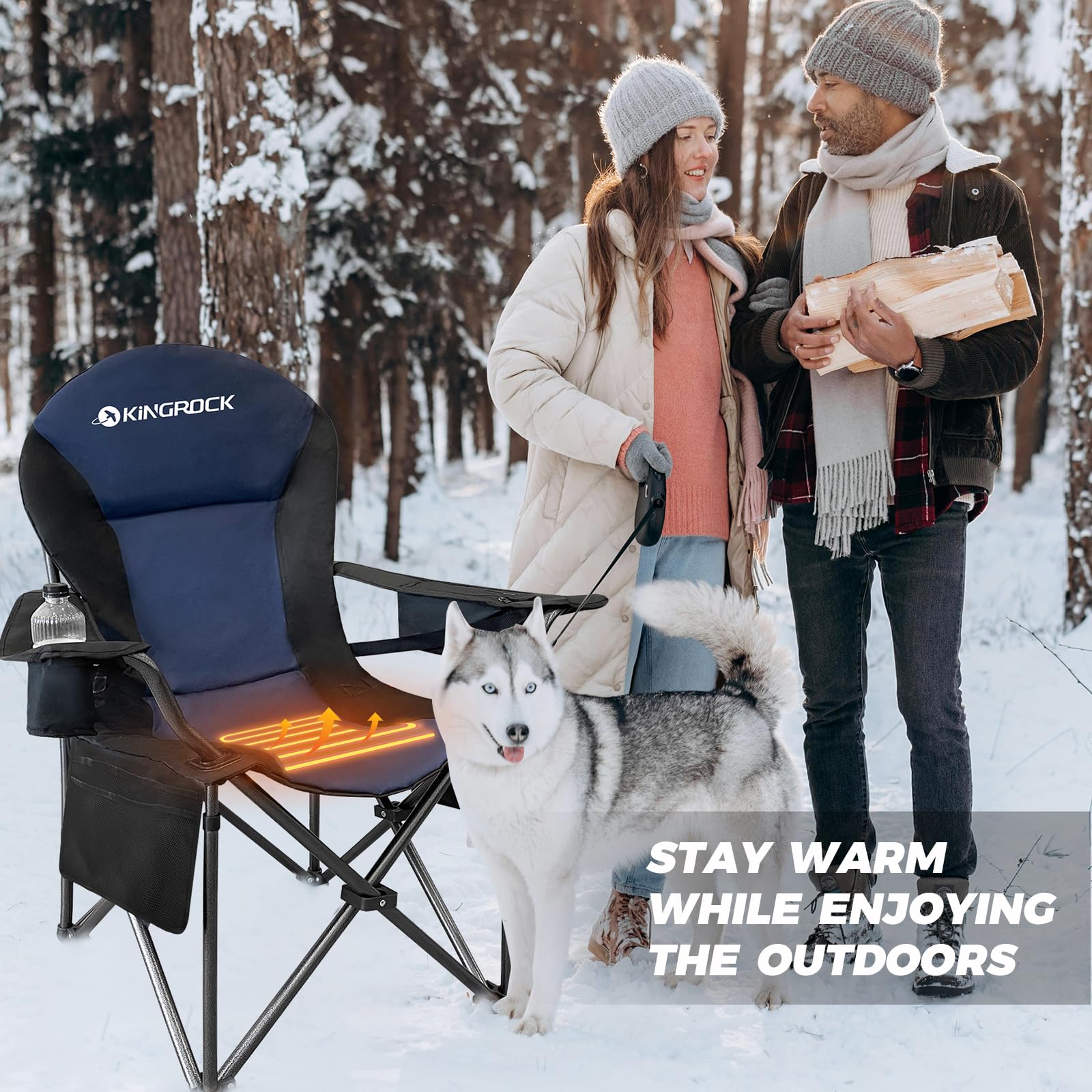 KINGROCK Oversized Heavy Duty Camping Chair with Lumbar Support - Portable Folding Chair with Padded Armrests, Built-in Cooler Bag & Cup Holder - Perfect for Outdoor Camping, Beach, Picnics, Backyard & Tailgating