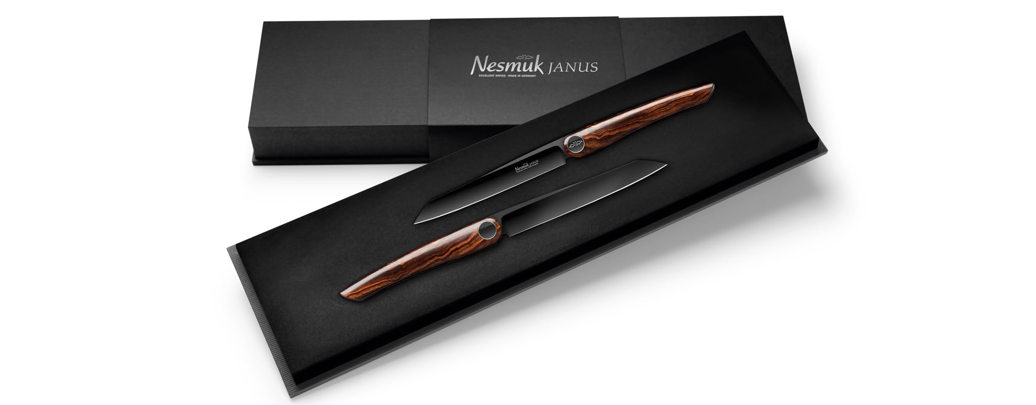 Premium JANUS Steak Knife Set - 6-Piece Luxury Steak Knives with Desert Ironwood Handles - Razor Sharp Blades for Perfect Steak Cutting - Ideal for Fine Dining, BBQ Parties & Gourmet Cooking