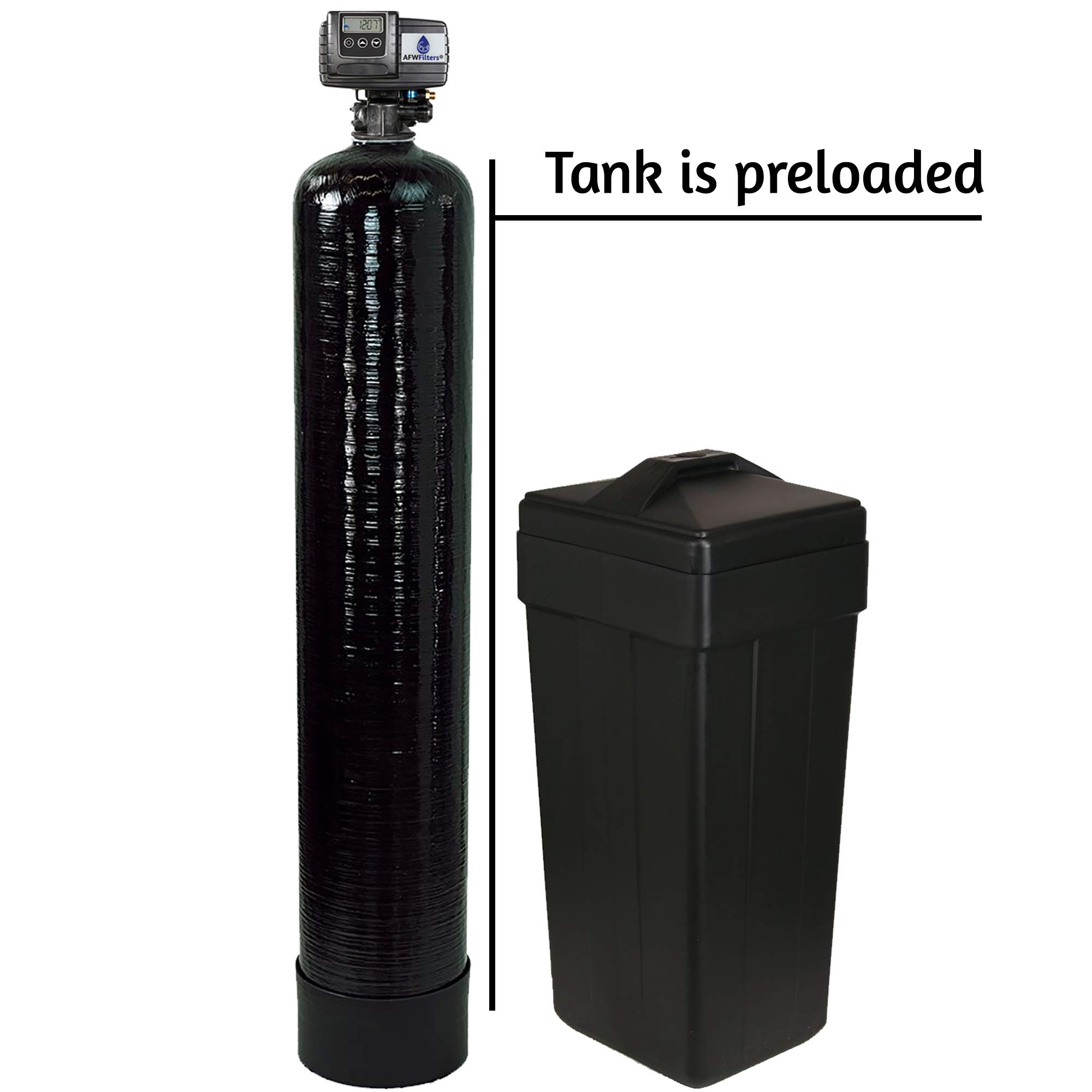AFWFilters Fleck Iron Pro 2 AFW Filters 48,000 Grain Whole House Water Softener & Iron Removal System with 5600SXT Digital Metered Valve (Black) - Perfect for Hard Water Treatment & Rust Stain Prevention in Homes