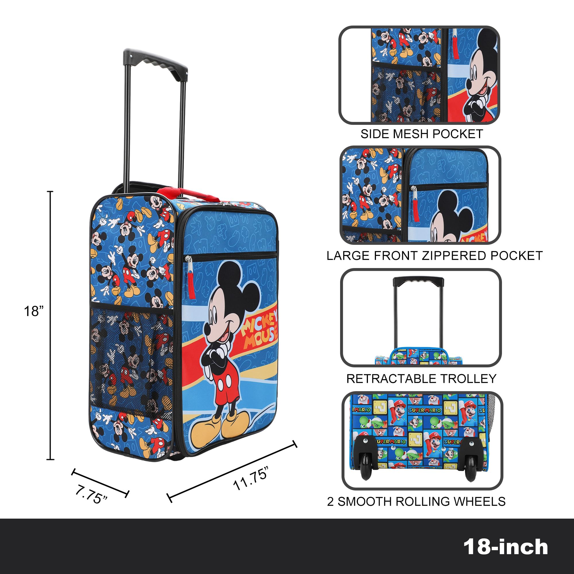 Disney Mickey Mouse Blue 18 Inch Pilot Case - Perfect for Travel, School & Business Trips | Durable Carry-On Luggage for Kids & Adults