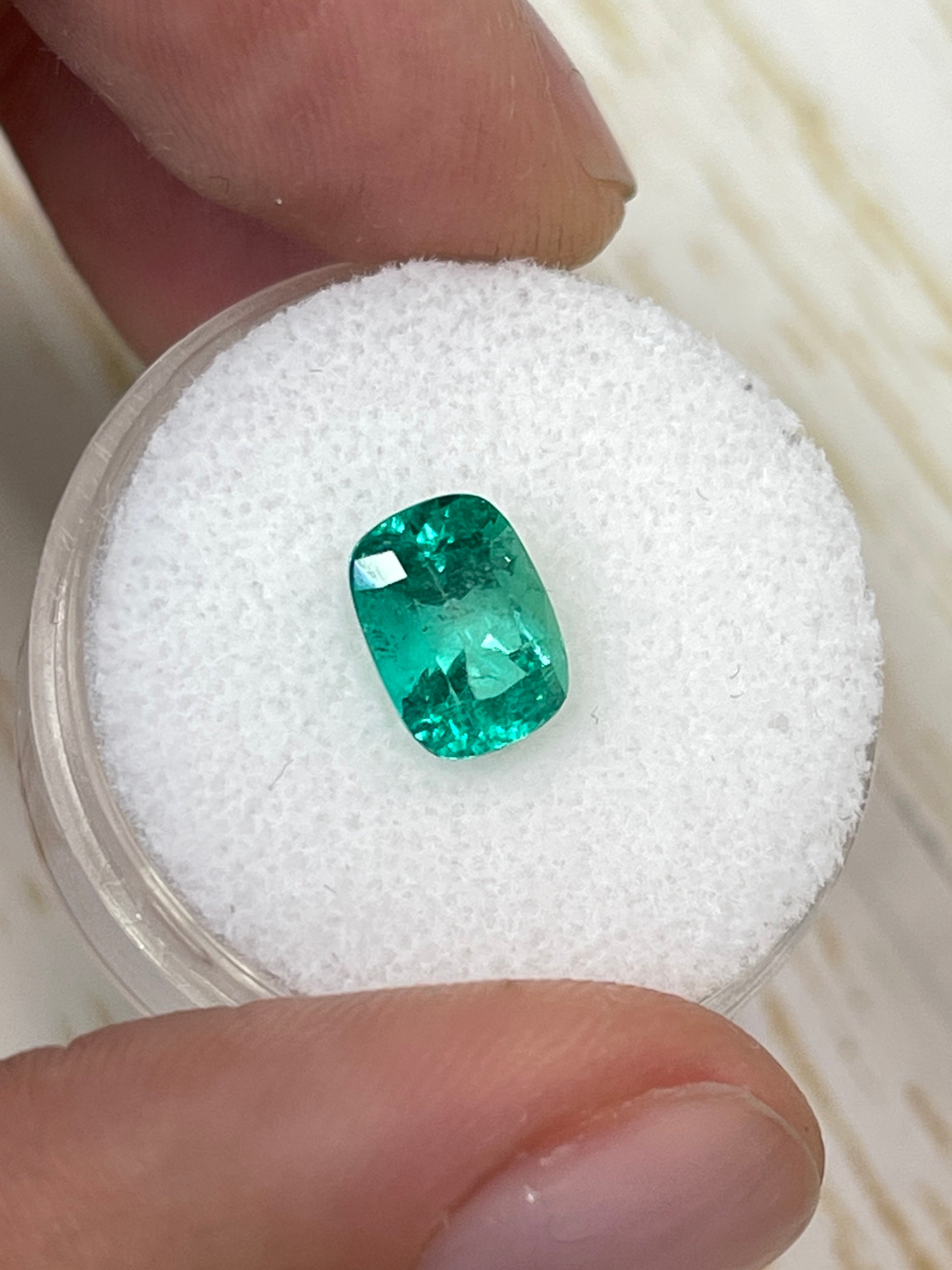 1.84 Carat Natural Colombian Emerald - 8.6x6.6mm Medium Bluish Green Cushion Cut Loose Gemstone for Jewelry Making, Engagement Rings & Collector's Pieces