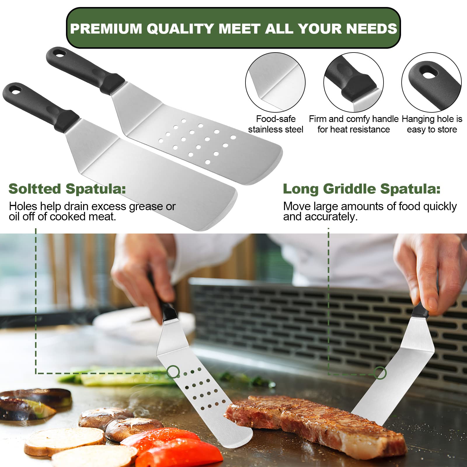 18-Piece Griddle Accessories Kit for Blackstone & Camp Chef Flat Top Grills - Heavy Duty Grill Spatula Set with XL Spatulas, Basting Cover & Scraper - Perfect for Outdoor BBQ, Camping & Backyard Cooking