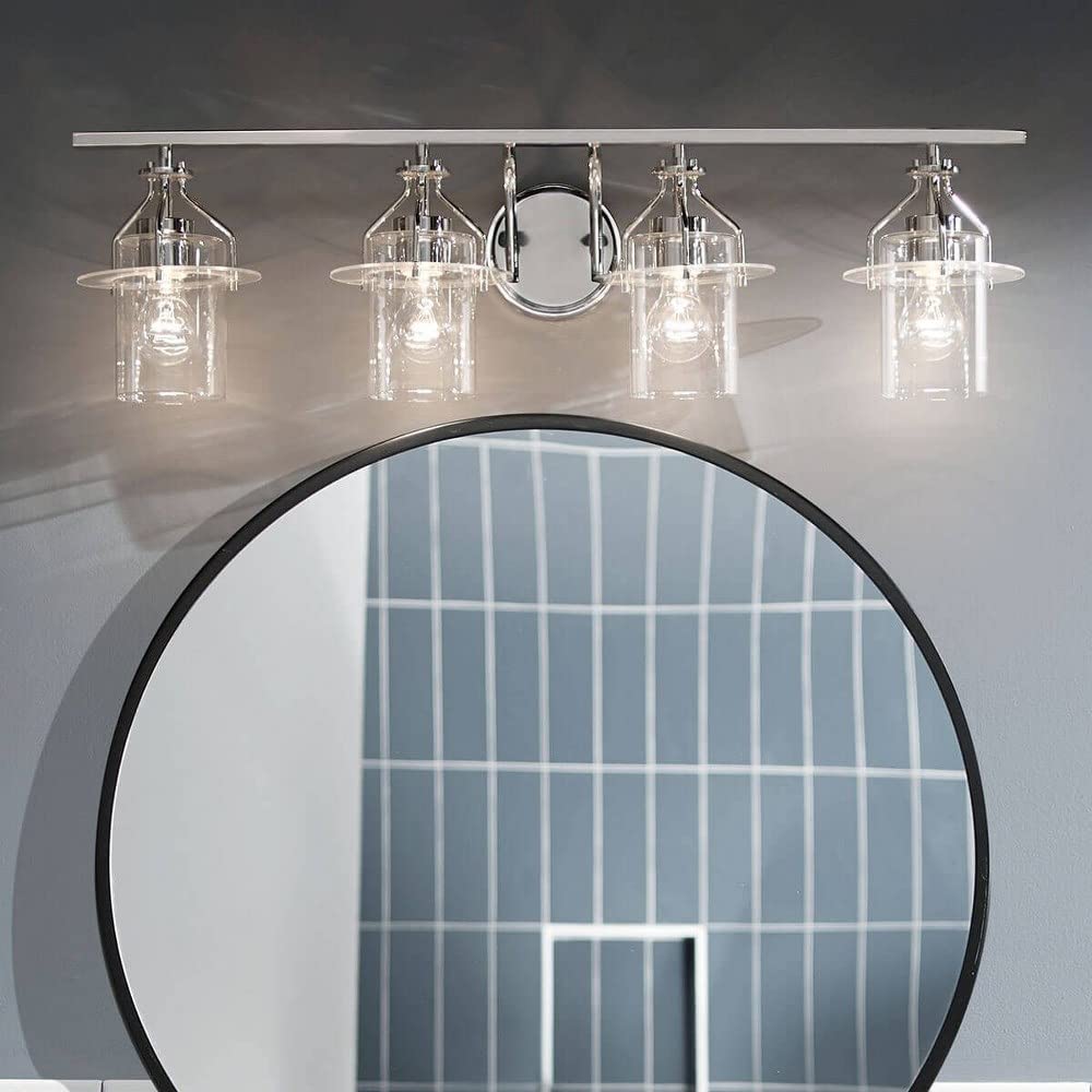 Kichler Everett 24 Inch 4-Light Bathroom Vanity Light Fixture - Clear Glass Shade in Polished Nickel Finish - Perfect for Modern Bathroom, Bedroom, or Dressing Room Lighting