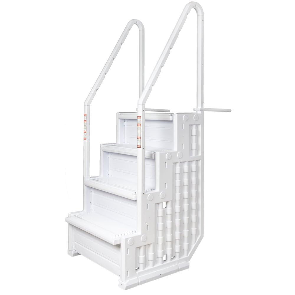 Aqua Select Everest Above Ground Pool Ladder with Wide Steps | White | 350 lbs Weight Capacity | Flip-Up Design for Safety | Perfect for Inground & Above Ground Pools | Ideal for Backyard Swimming, Family Fun & Easy Pool Access