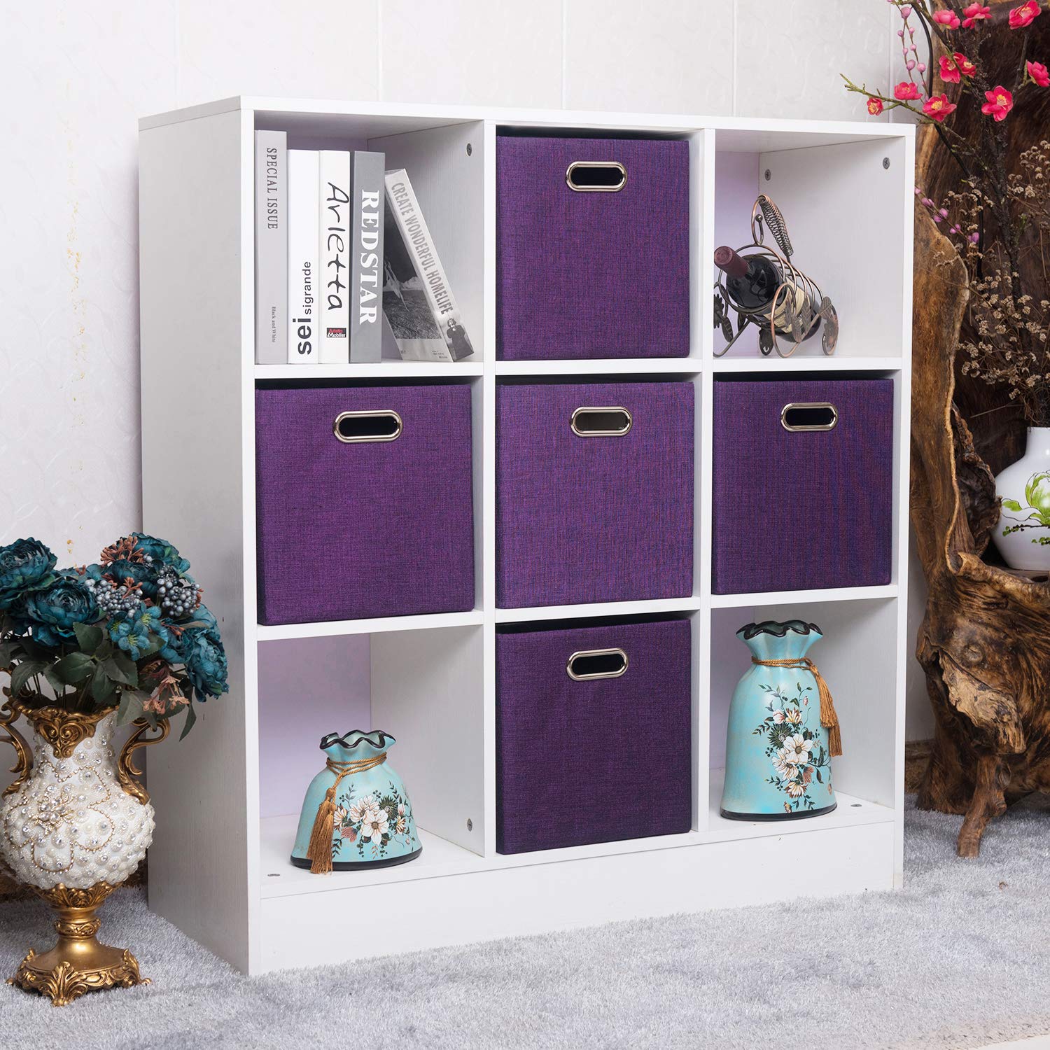 Foldable Fabric Storage Bins 11x11x11 Inches - Set of 4 Purple Closet Organizer Cubes for Shelves, Cabinets & Bookcases | Perfect for Home, Office & Kids Room Organization