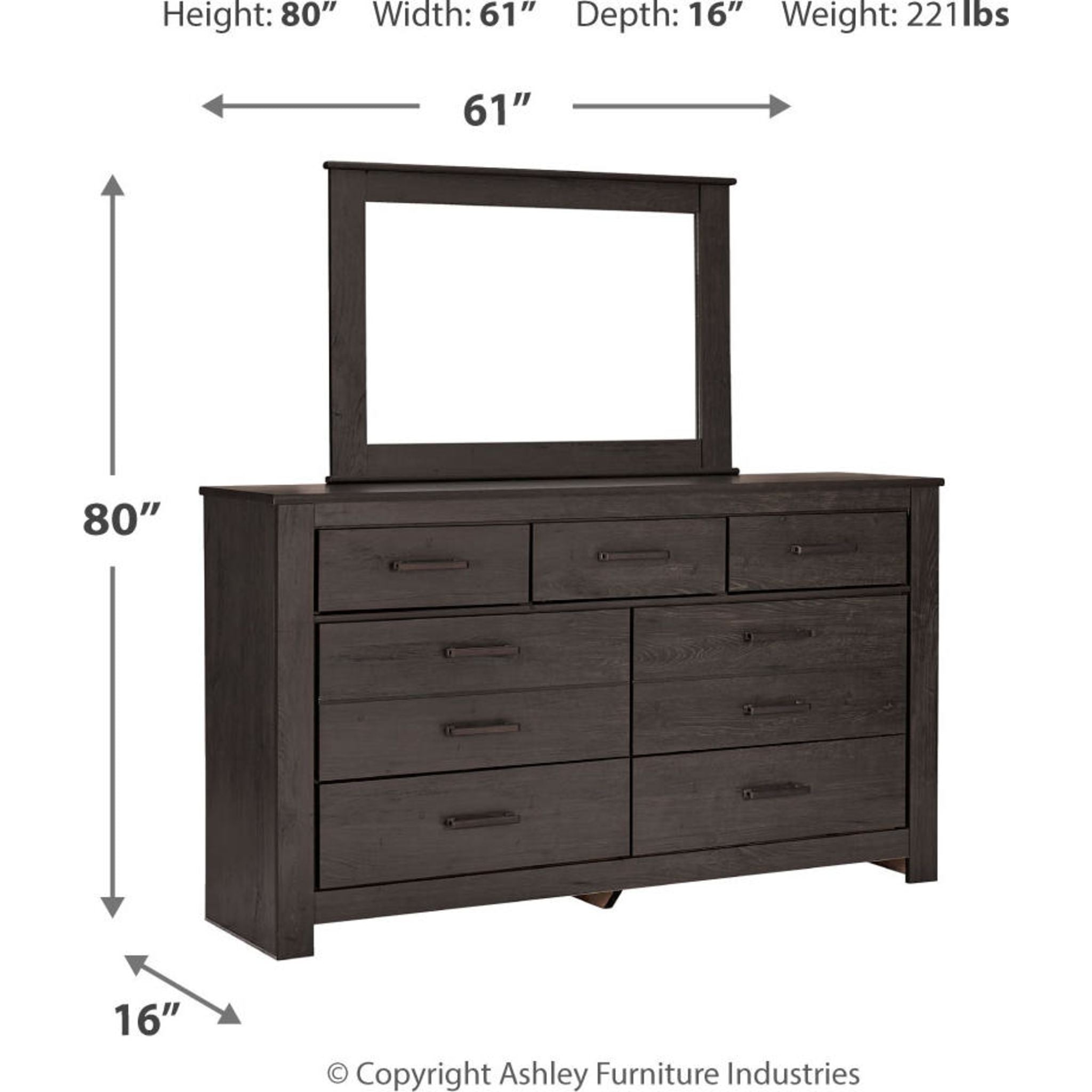 Brinxton 6-Piece Panel Bedroom Set in Charcoal - Modern Bed Frame, Nightstands & Dresser for Master Bedroom Decor