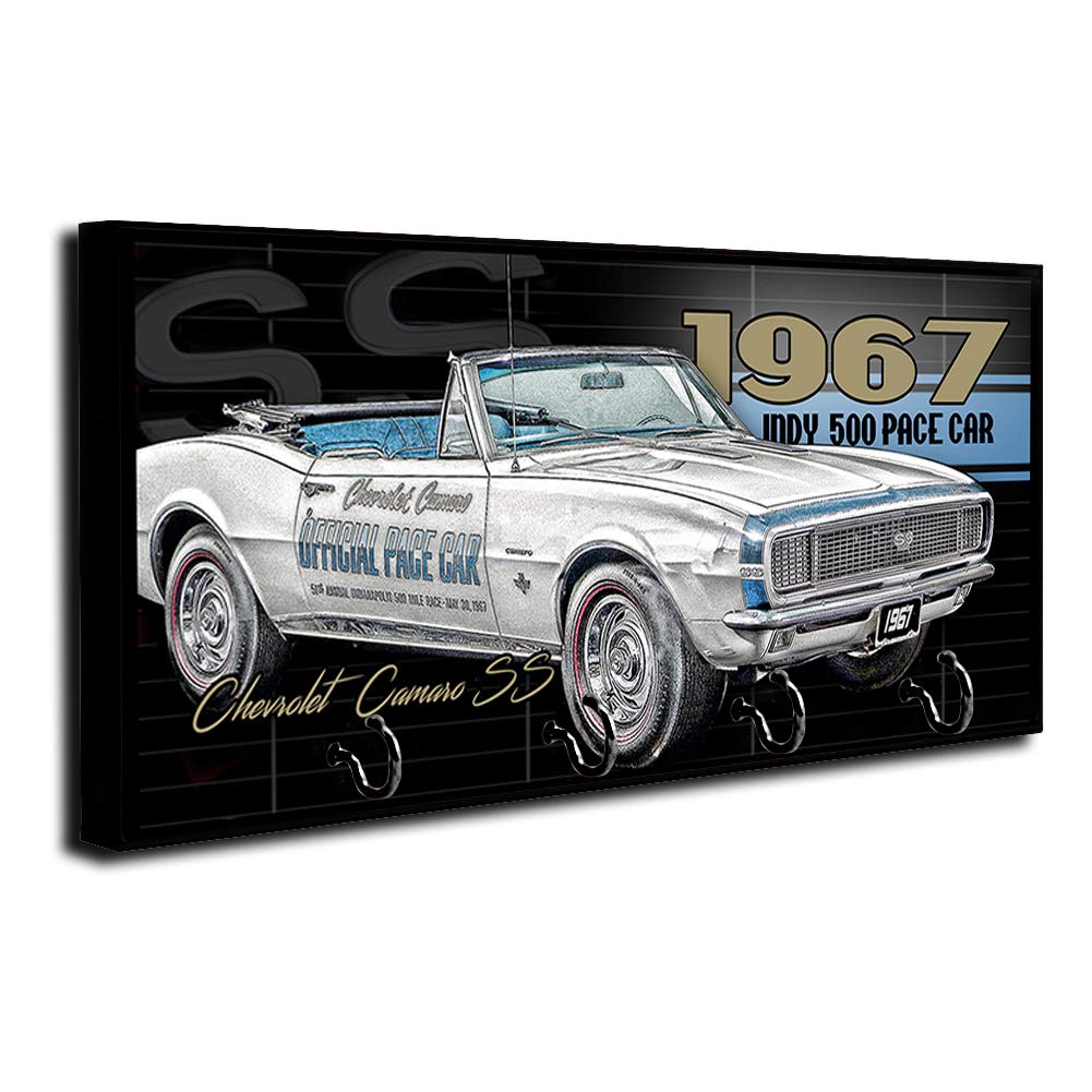 Brotherhood 1967 Chevy Camaro Indy 500 Pace Car Key Holder - Wall Mount Key Organizer Rack for Home Decor, Key Rings & Hooks | Perfect for Garage, Entryway & Man Cave Decorations