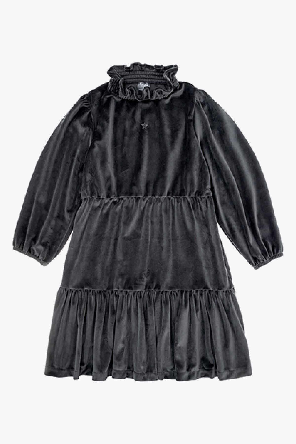 Vintage Velvet Girls Dress - Dark Grey Elegant Party & Holiday Outfit for Special Occasions