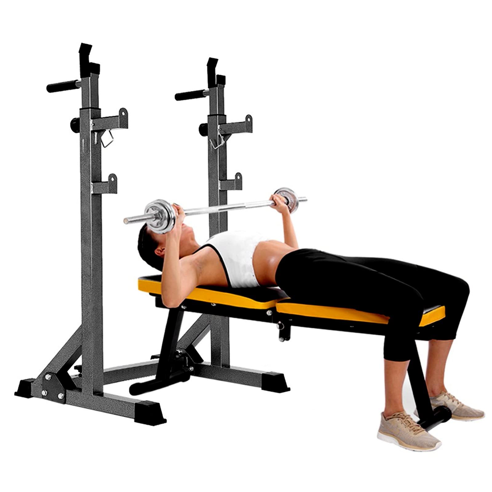 Adjustable Multi-Function Barbell Rack & Dip Stand - Heavy Duty Weight Lifting Rack for Home Gym, Squat Rack & Bench Press Station - Perfect for Strength Training, CrossFit & Family Fitness Workouts