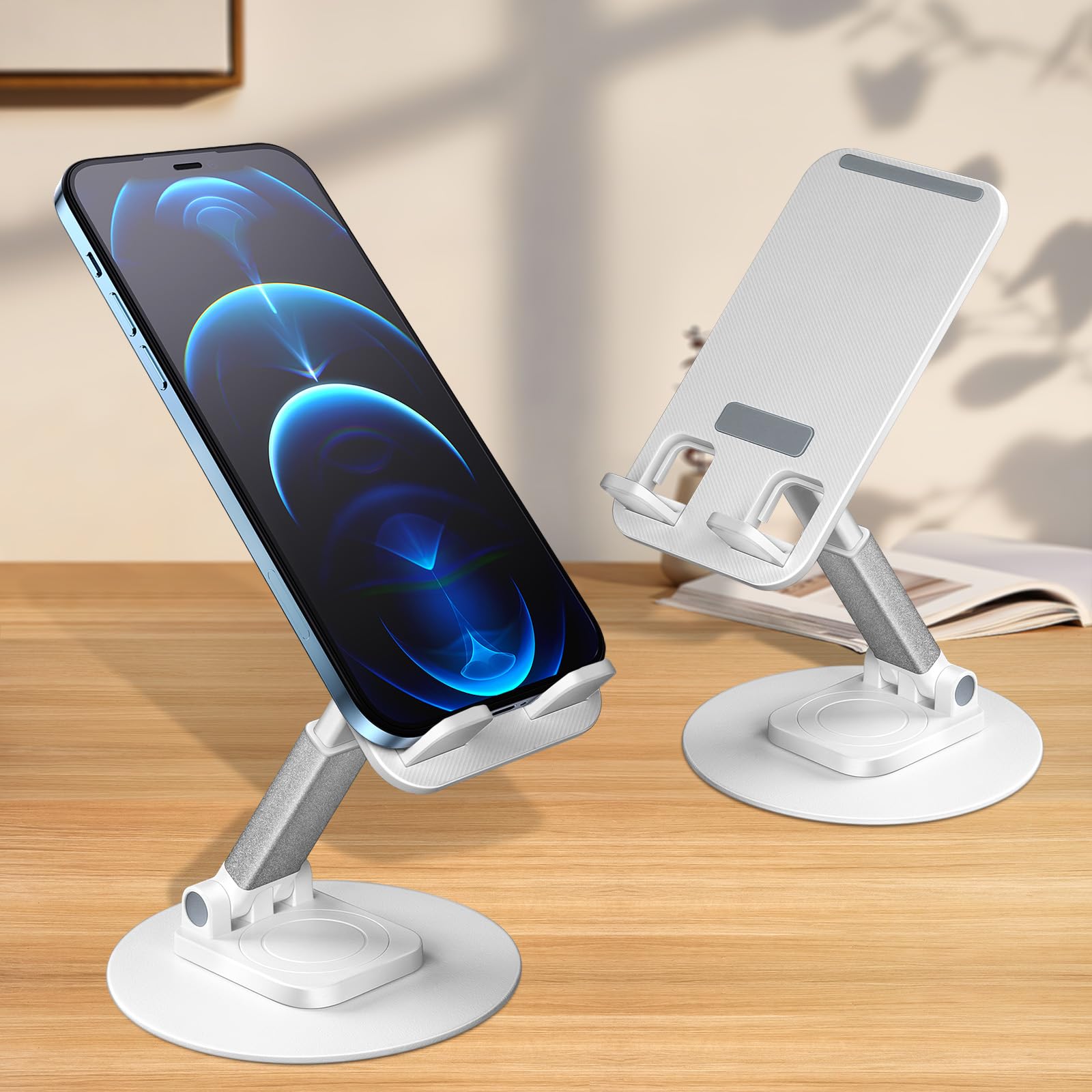 Adjustable 360° Rotating Phone Stand - XcaseBar Universal Cell Phone Holder for All Smartphones (White) | Perfect for Desk, Bedside, Office & Video Calls