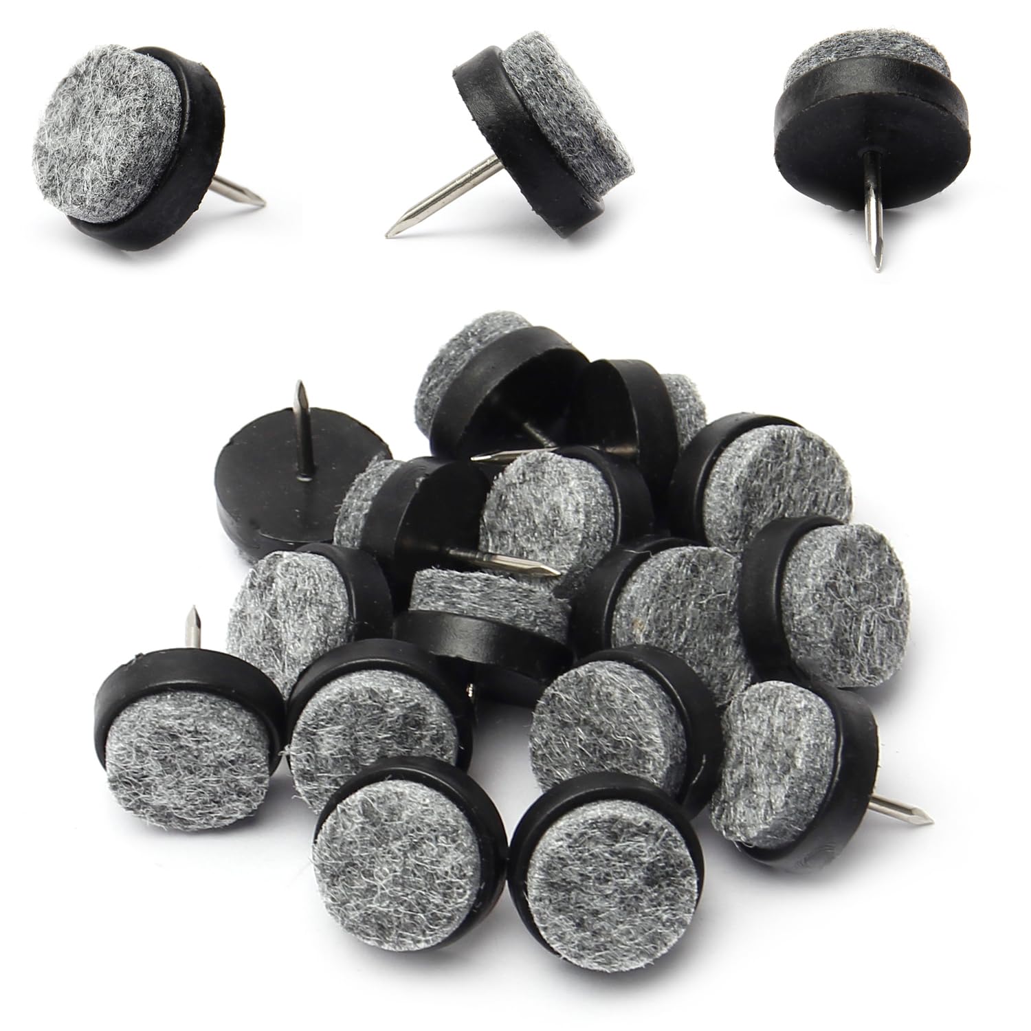 Yinpecly Round Felt Furniture Pads 16PCS - 20x9mm(DxH) Black Chair & Table Leg Protectors for Hardwood Floors - Noise Reduction, Scratch Protection for Home & Office Use