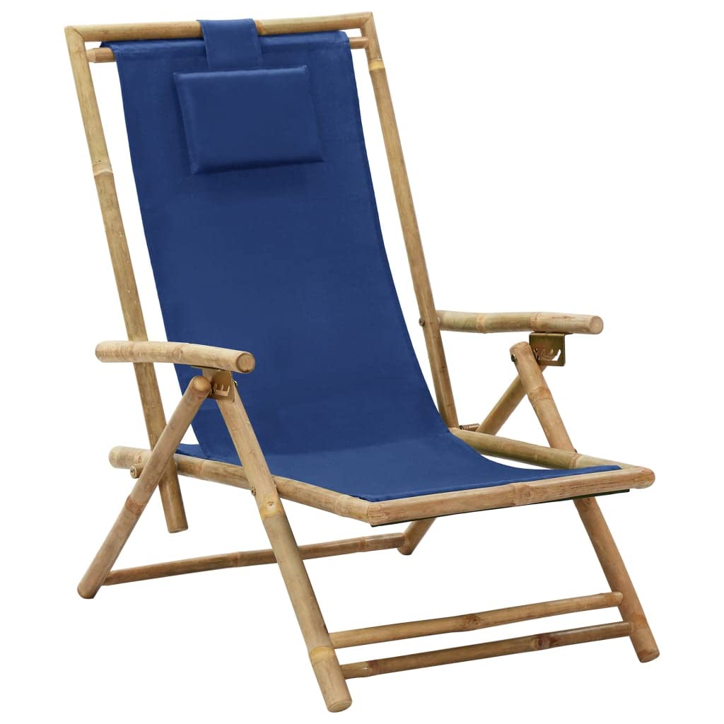 Farmhouse Style Lounge Chair - Reclining Armchair with Navy Blue Fabric & Bamboo Frame for Living Room, Office, Study, Bedroom - Cozy Reading Chair & Club Chair for Apartments