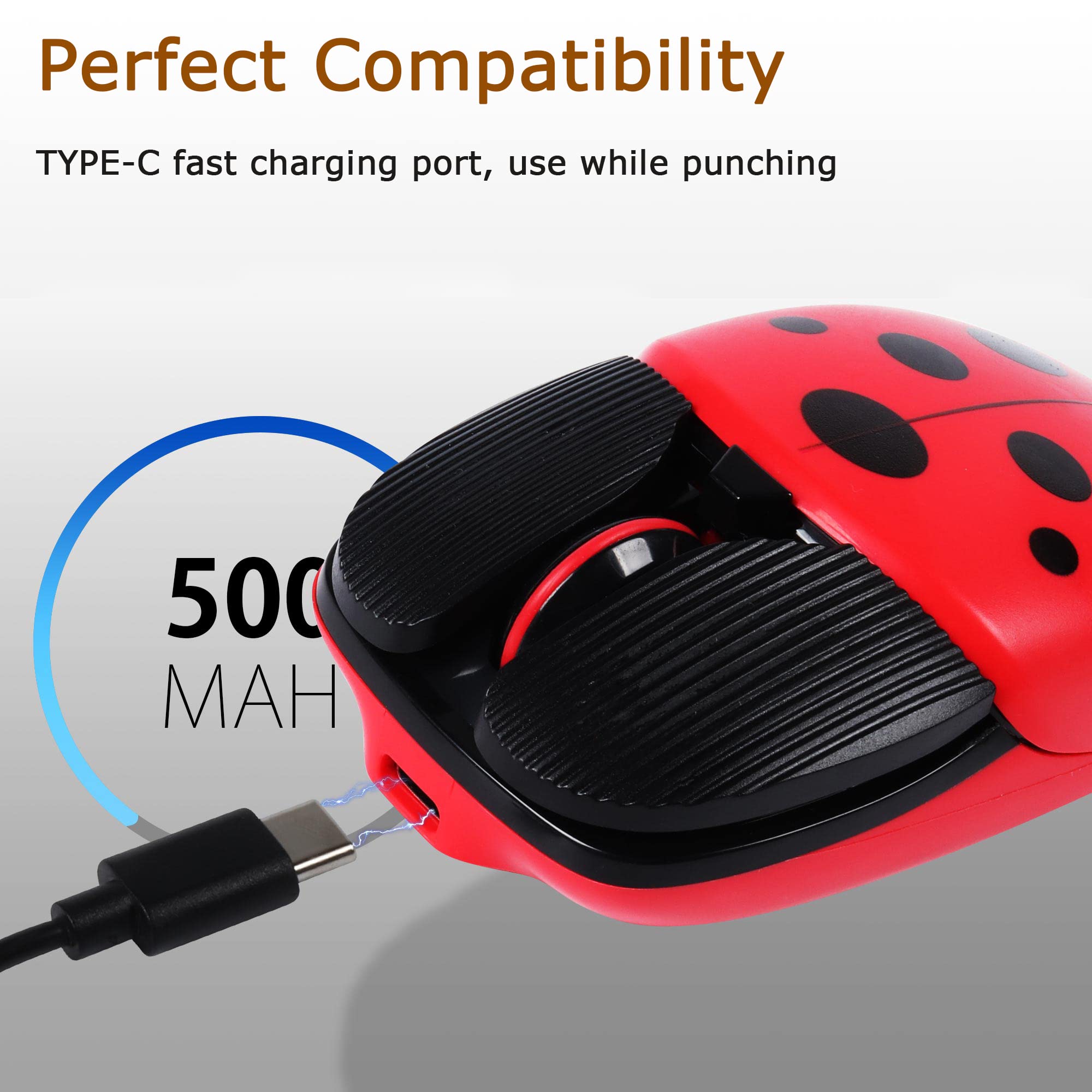 Wireless Bluetooth Mouse - Rechargeable 2.4G USB Optical Mouse with 1600 DPI, Low Noise, Cute Ladybug Design for Computer, Laptop, PC, Mac - Perfect for Office Work, Online Classes & Gaming