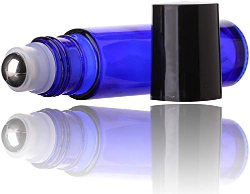 DINEMART 10ml (1/3oz) Empty Glass Roll On Bottles with Stainless Steel Roller Ball - Cobalt Blue Aromatherapy Bottles for Essential Oils, Perfume & Lip Balm (Set of 3) - Perfect for DIY Skincare, Travel & Gift Packaging