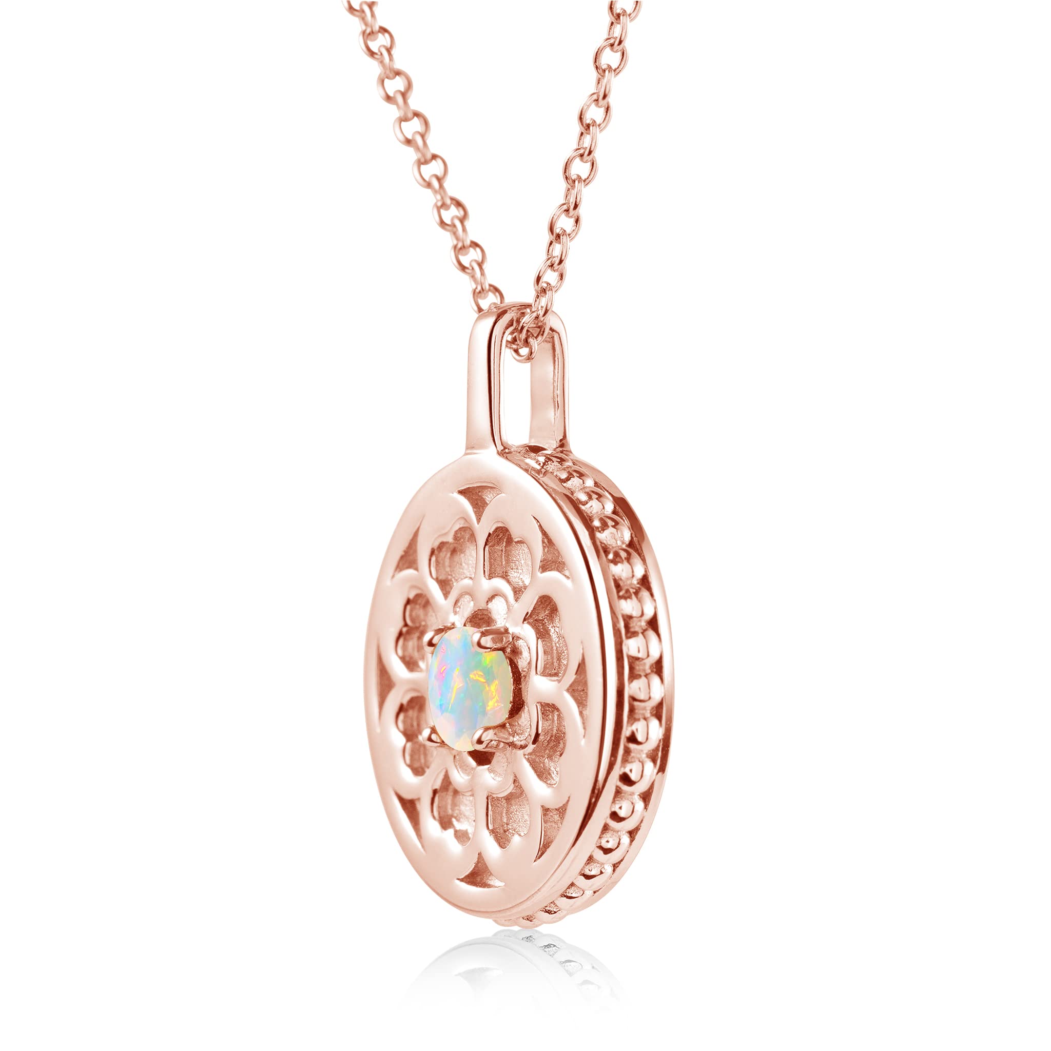 Rainbow Opal Coin Necklace Pendant - Personalized Custom Engraved Medallion - October Birthstone Initial Chain Jewelry for Women - Perfect Gift for Birthday, Anniversary & Special Occasions