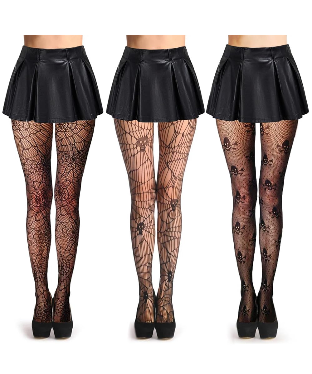 Women's Halloween Stockings - Skull & Spider Web Fishnet Tights for Costume Party, Cosplay, and Gothic Fashion (Black) | Perfect for Halloween Outfits, Themed Parties, and Gothic Lingerie Looks