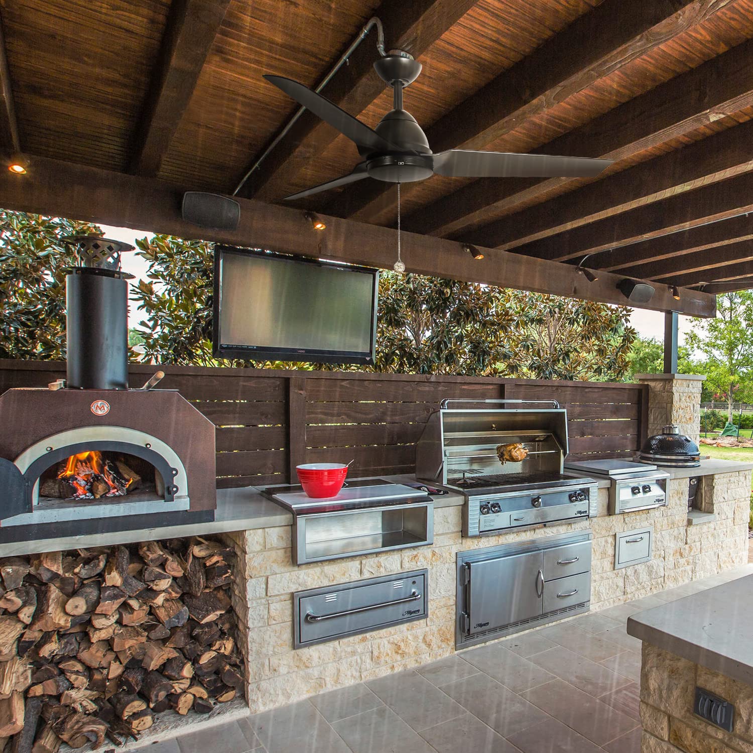 54 Inch Outdoor Ceiling Fan with Light - Waterproof & Wet-Rated, Modern Design, ETL Certified for Porch, Patio, Sunroom, Living Room, Bedroom, Kitchen - Perfect for Indoor & Outdoor Use in All Weather Conditions