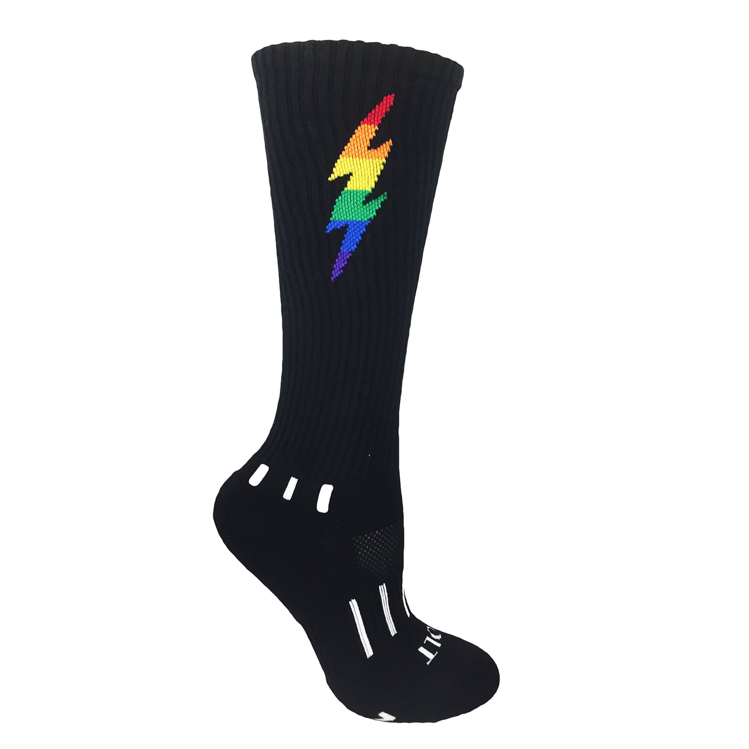 3-Pack Youth Black with Rainbow Knee-High Lightning Soccer Socks - Perfect for Soccer Games, Training & Sports Enthusiasts