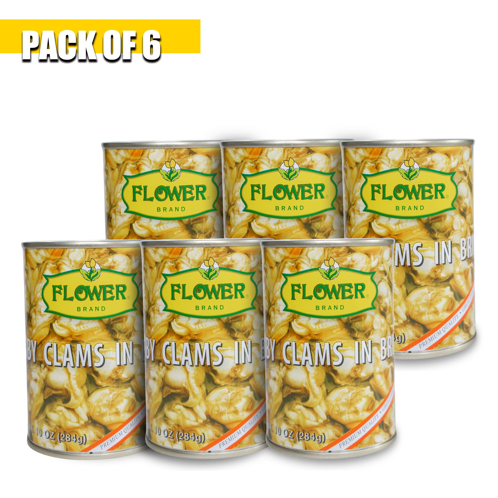 Flower Brand Canned Baby Clams in Brine 10oz - High Protein Keto Snacks, Gluten Free for Cooking & Salads (Pack of 6)