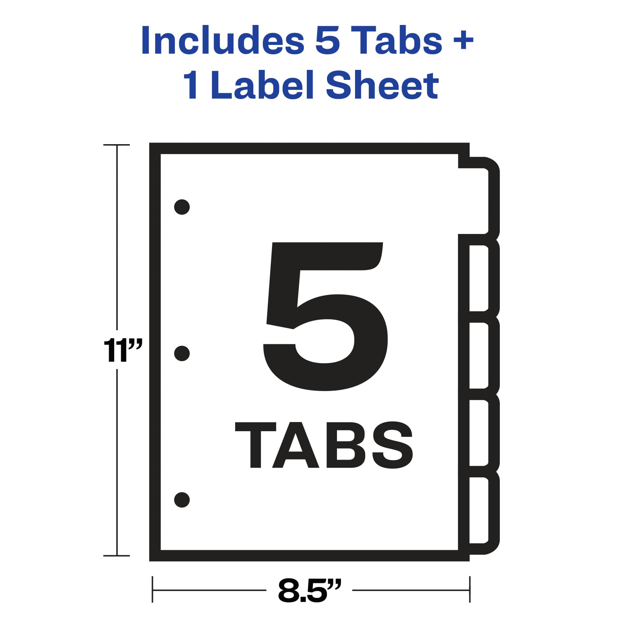 Avery 5-Tab Dividers for 3-Ring Binder - Printable Clear Label Strips & Customizable White Index Tabs (Set of 1, 11416) - Perfect for Office Organization, School Binders, and Document Filing