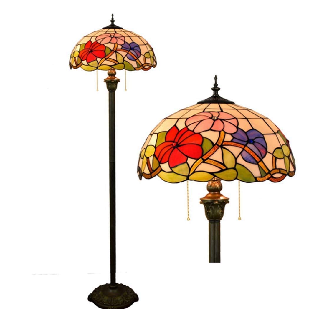 Tiffany Style Stained Glass Floor Lamp - Handmade Pastoral 16-Inch Tall Uplighter with Foot Switch, E27×2 Socket, 40W, 220V - Perfect for Living Room, Bedroom & Home Decor | Elegant Lighting for Reading Nook, Lounge Area & Cozy Corners