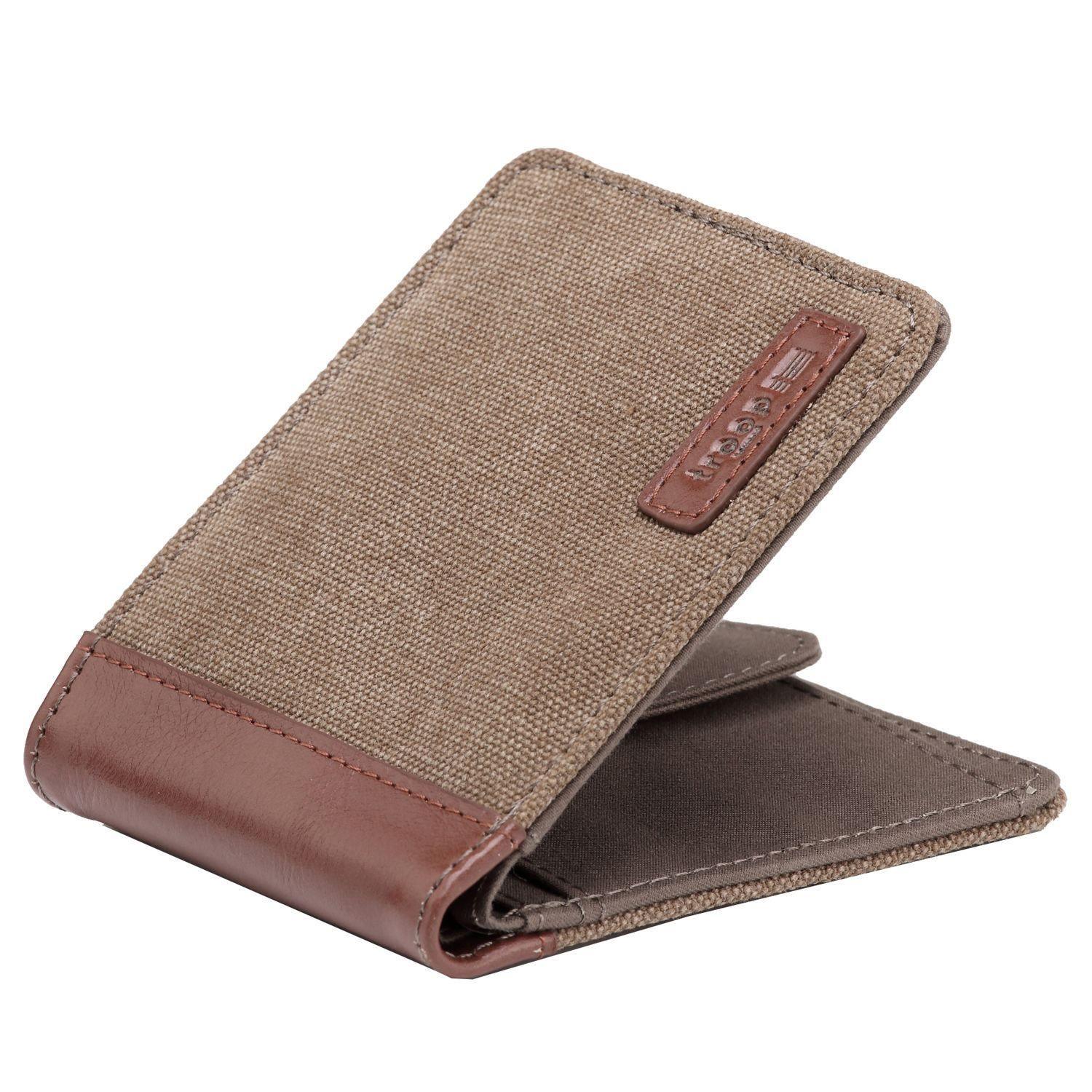 TRP0500 Troop London Men's Bi-Fold Canvas Wallet - Slim RFID Blocking Leather Card Holder for Everyday Use & Travel