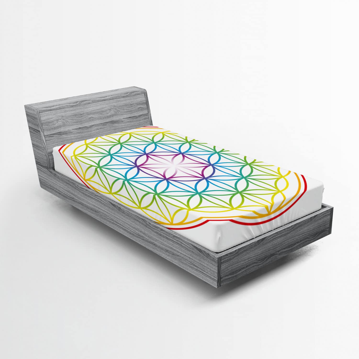 Ambesonne Colorful Fitted Sheet with Flower of Life Pattern - Cosmic Space Print Deep Pocket Bed Cover - Twin Size Multicolor - Perfect for Kids Rooms, Dorms & Guest Bedrooms
