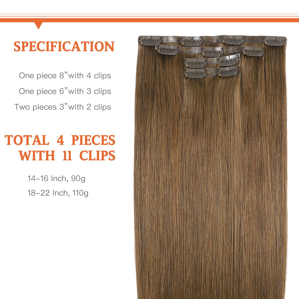 Premium 100% Human Hair Clip-In Extensions - Silky Straight Hair Extensions for Length & Volume | Perfect for Parties, Weddings & Everyday Styling