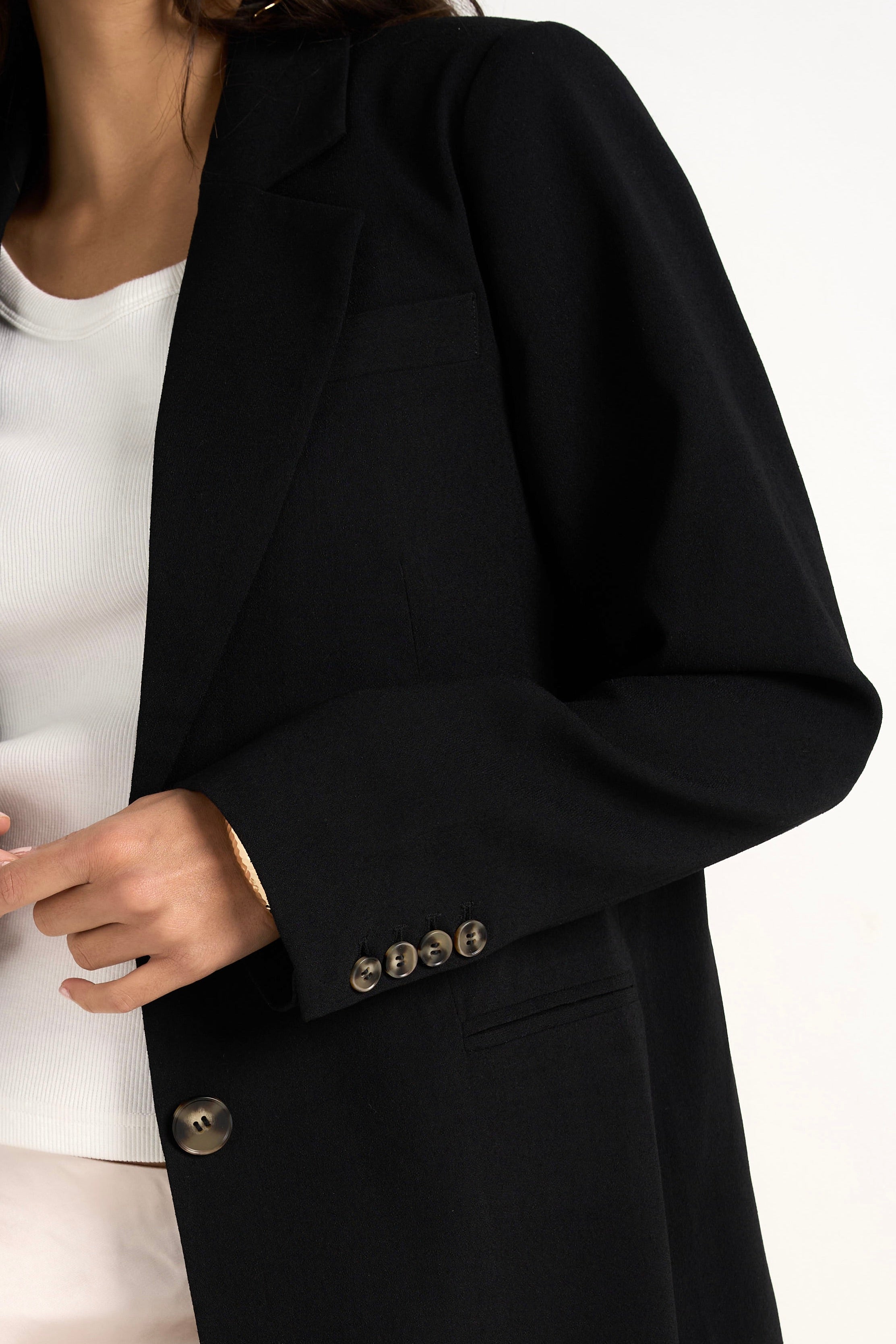 Bestie Black Crepe Relaxed Fit Blazer for Women - Comfortable Office Wear & Casual Outfits | Perfect for Work, Business Meetings & Everyday Style