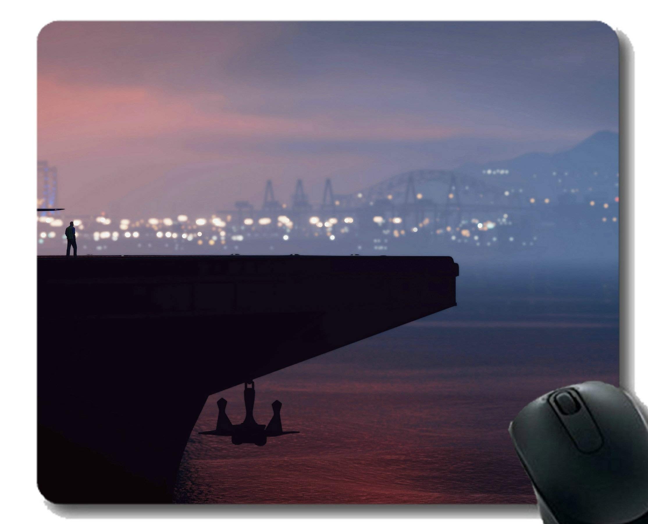 GTA 5 Jet Fighter Mouse Pad with Stitched Edge - Non-Slip Rubber Base Gaming Mouse Mat for PC & Laptop - Perfect for Gamers & Office Work (Grand Theft Auto V Inspired Design)