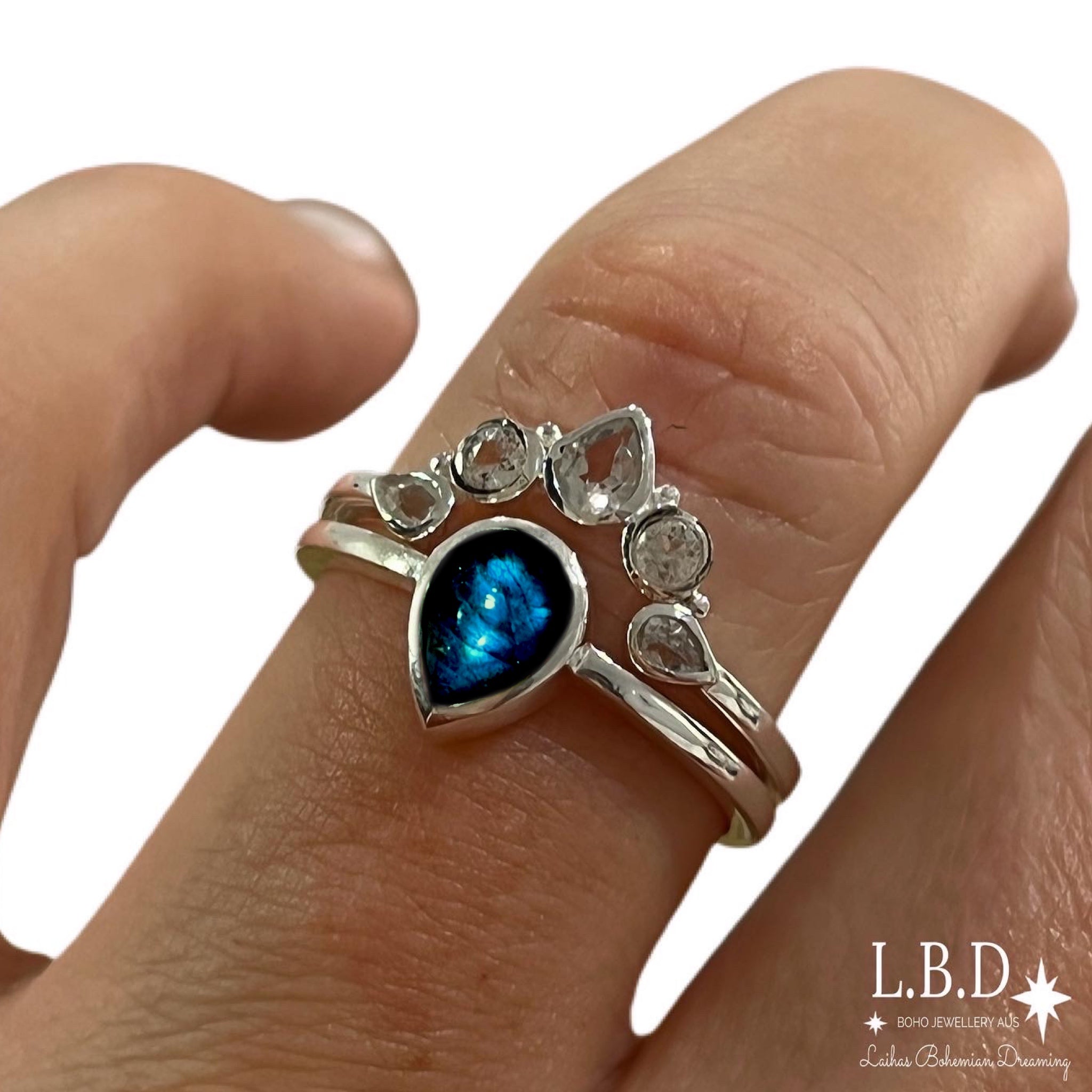 Laihas Queen Of Cups Topaz and Labradorite Ring Set | Elegant Gemstone Jewelry for Women | Perfect for Weddings, Parties & Special Occasions