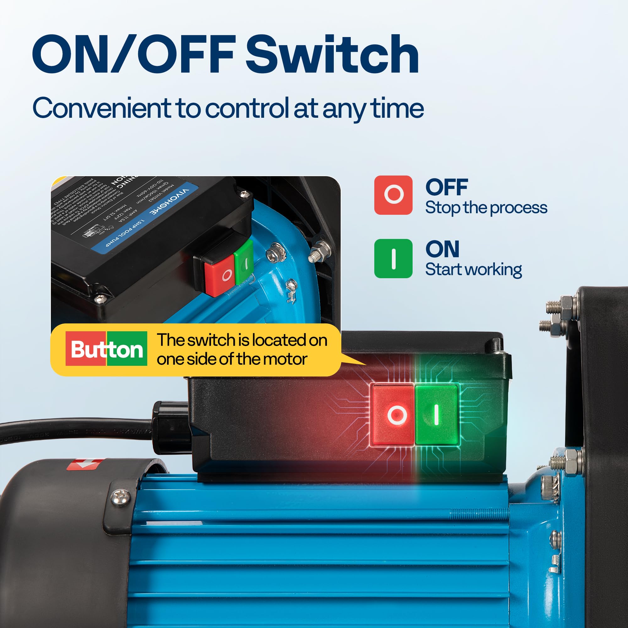 VIVOHOME 1.5 HP High Performance Self Priming Pool Pump 6360 GPH with ON/OFF Switch - Energy Efficient Swimming Pool Pump for Inground & Above Ground Pools - Includes 1.25