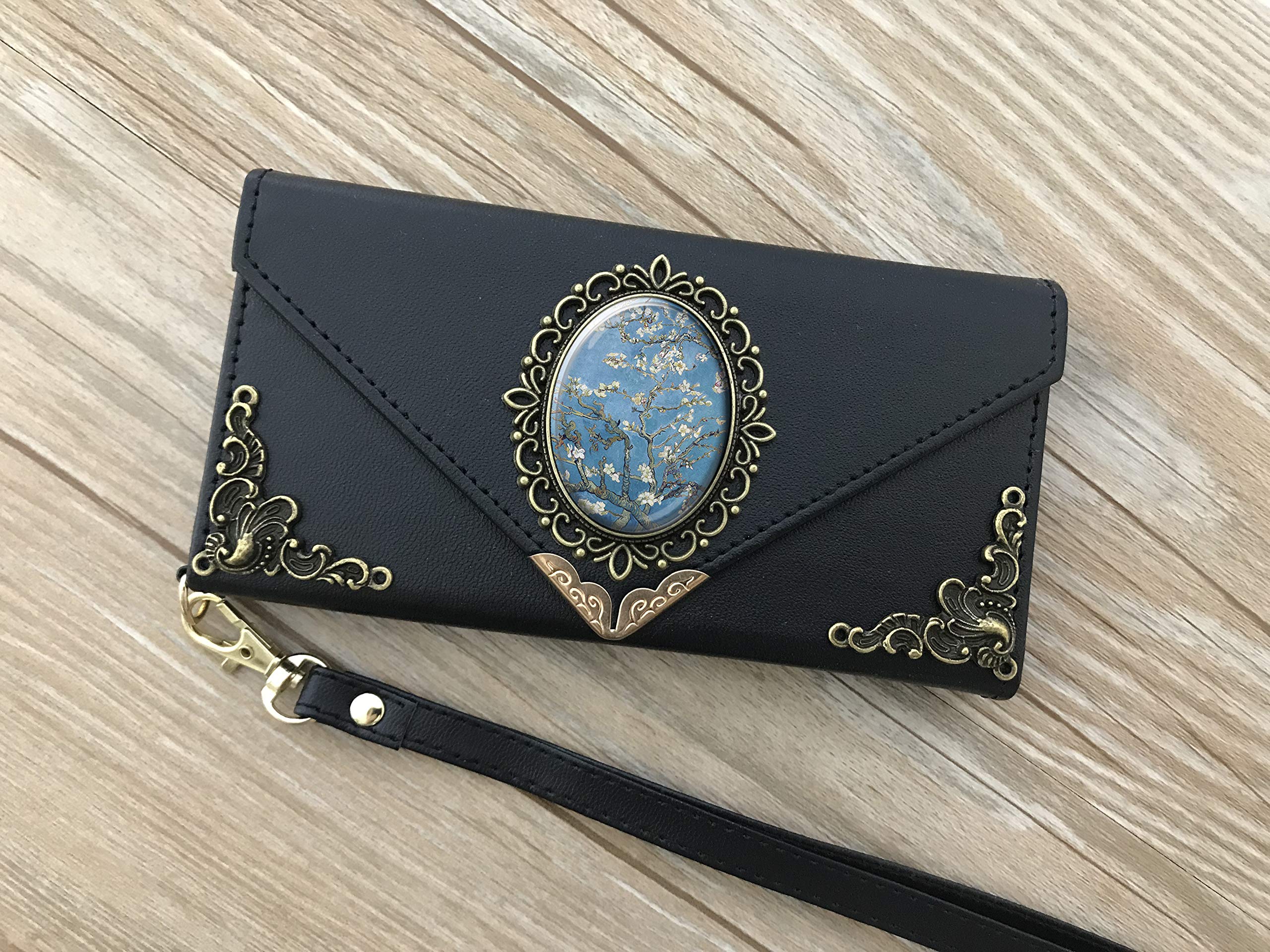 Van Gogh Almond Blossoms Leather Wallet Phone Case for iPhone X/XS/XR/11/12/13/14 Pro Max & Galaxy S23/S22/S21/S20 Ultra/S10/S9/Note 20/8/9/10 Plus - Slim Protective Cover with Card Slots | Perfect for Daily Use, Travel & Gift Giving