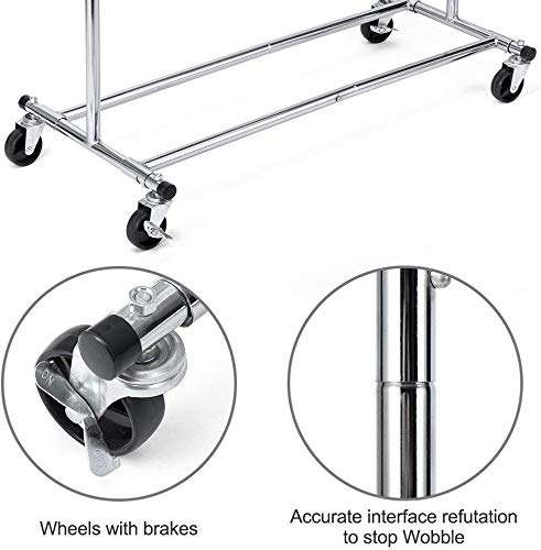 Heavy-Duty Folding Garment Rack with Wheels - 250 lbs Capacity Chrome Clothes Organizer for Bedroom, Closet & Laundry Room Storage