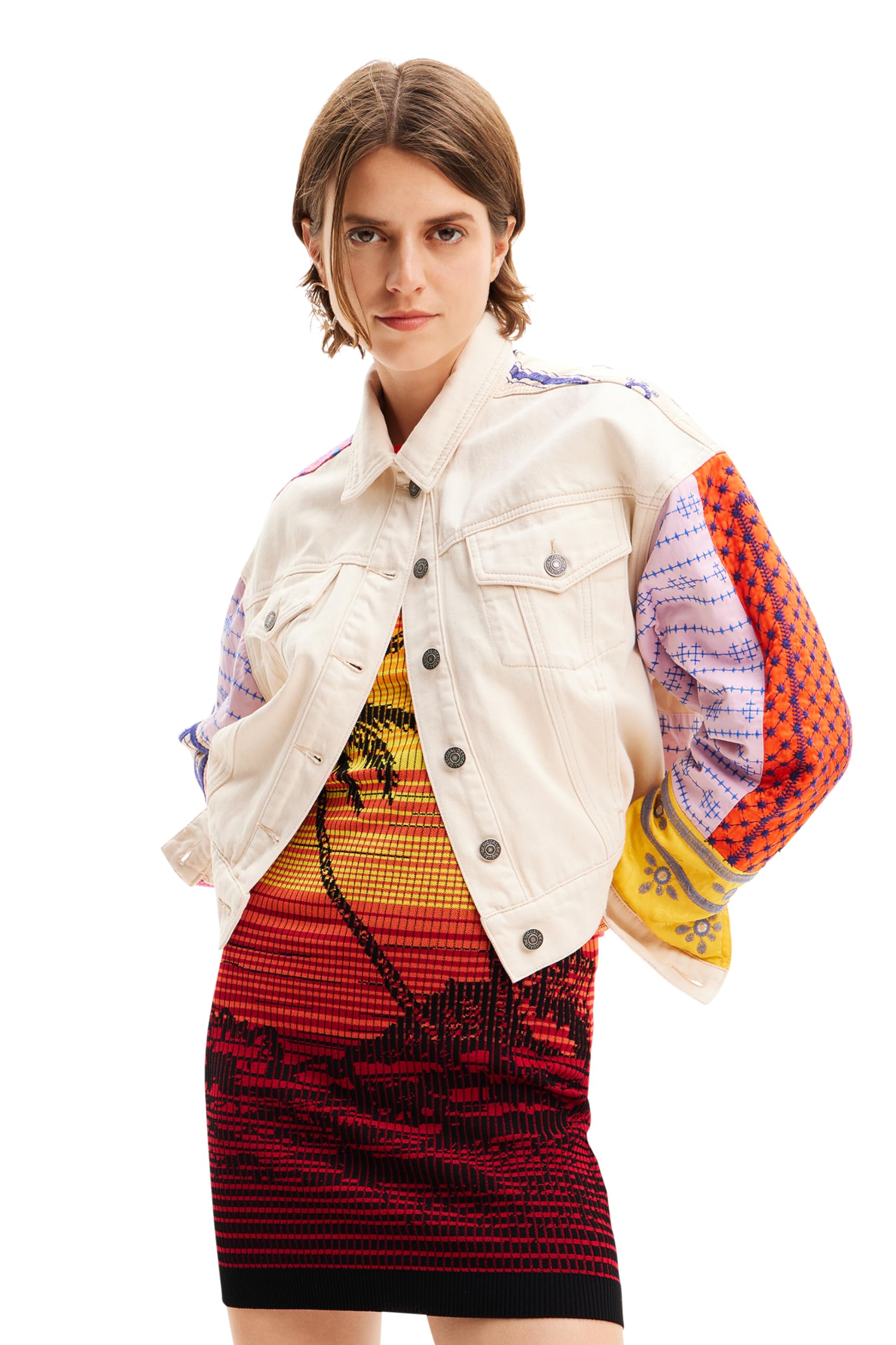 Desigual Women's Denim Trucker Jacket - Vintage Style Distressed Denim Jacket for Women | Perfect for Casual Outfits, Streetwear & Layering in Fall & Spring
