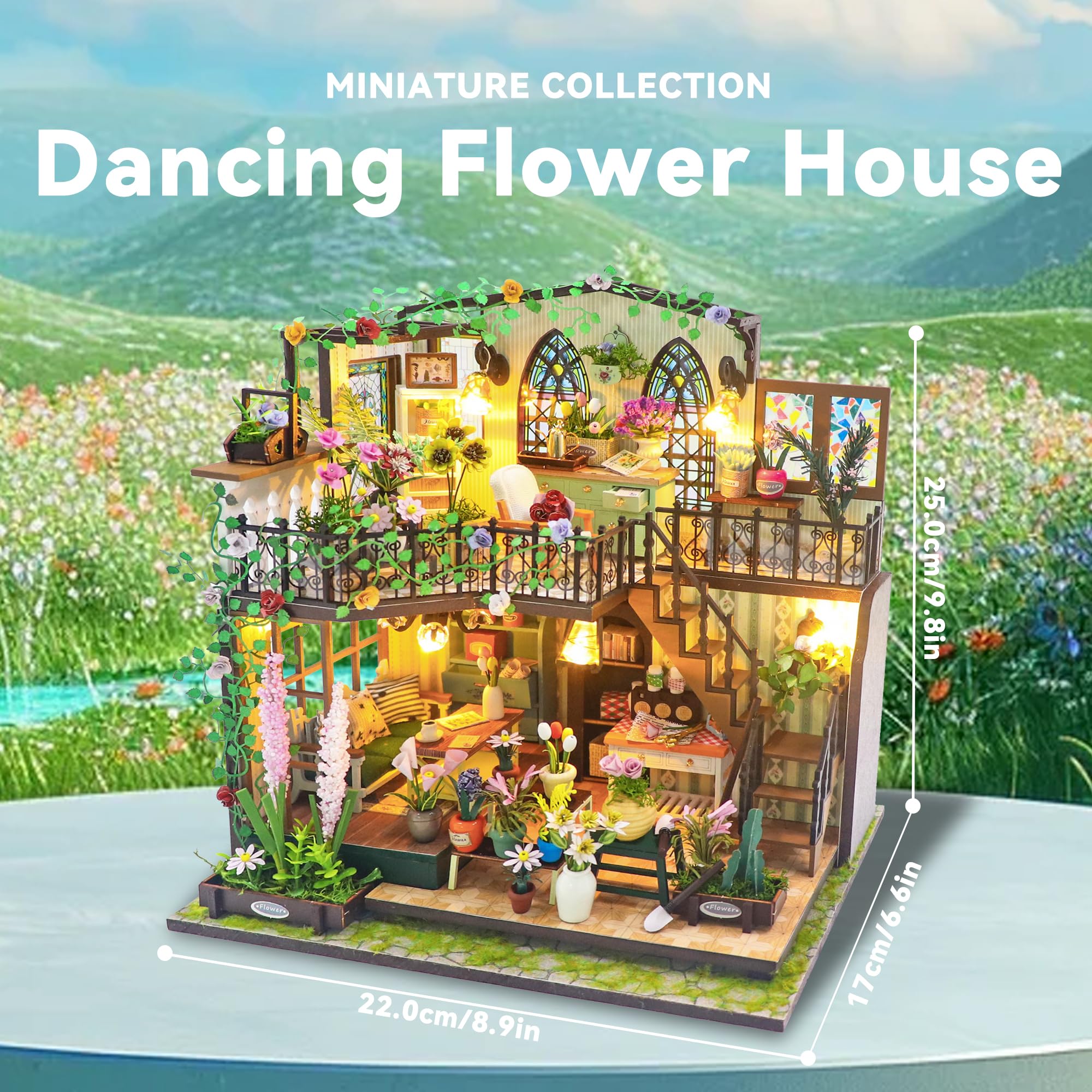 Flever DIY Miniature Dollhouse Kit with Furniture - Creative Room Model for Romantic Artwork Gift (Dancing Flower House) | Perfect for Collectors, Home Decor & Unique Gift Ideas