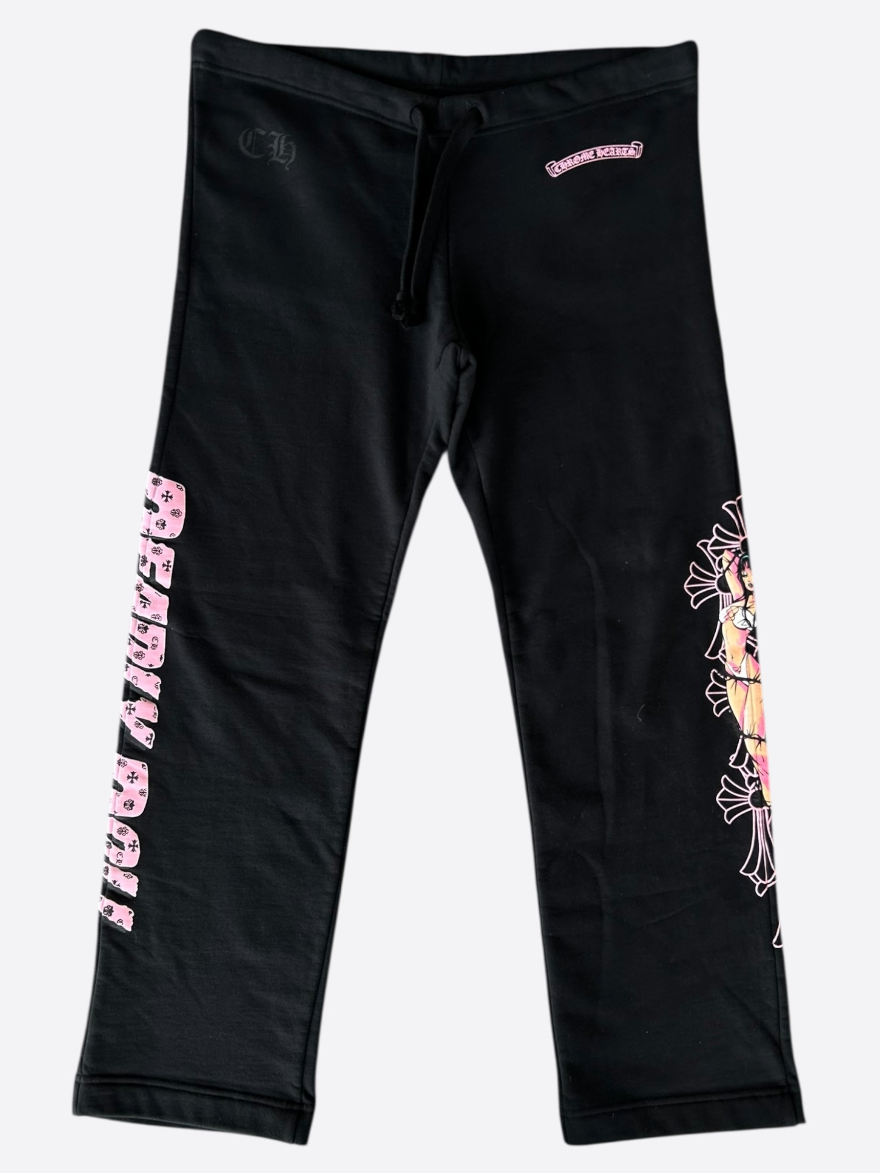 Chrome Hearts Black & Pink Deadly Doll Sweatpants for Women - Gothic Streetwear Fashion - Perfect for Casual Wear, Lounge & Street Style Outfits