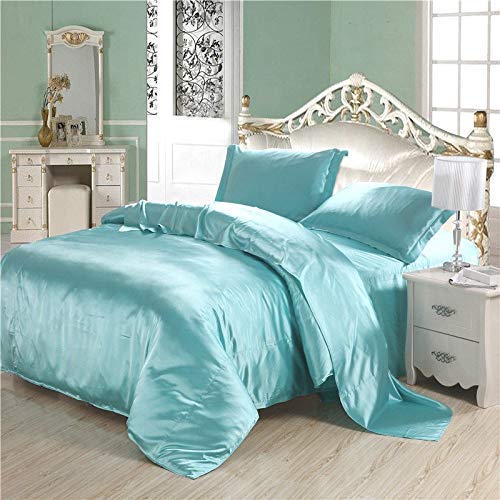 Luxury 6-Piece Satin Duvet Cover Set - Soft Lightweight Comforter Set with 4 Pillowcases (Twin Size, Aqua Blue) | Hotel Quality Bedding for Master Bedroom & Guest Room Decor