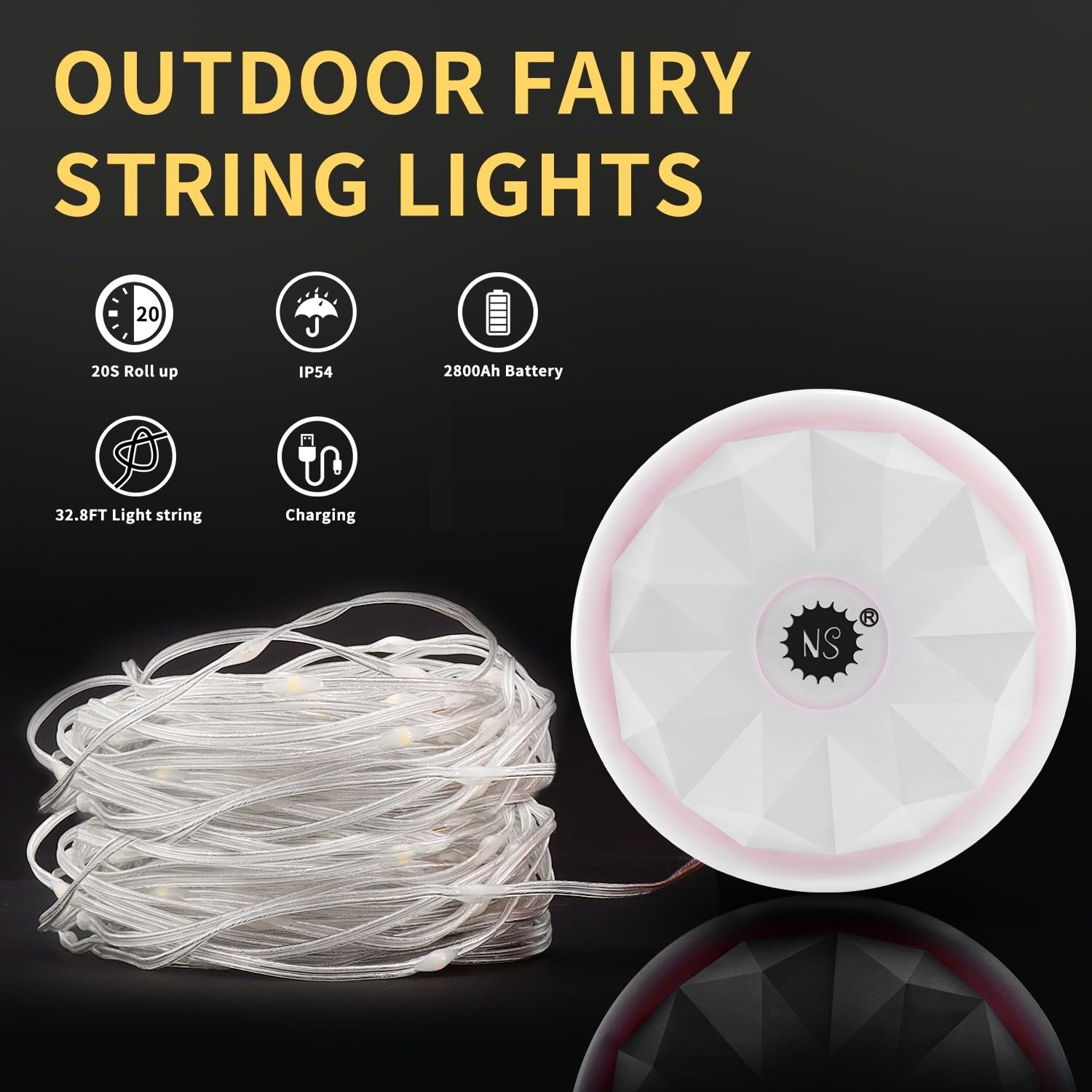 Waterproof Rechargeable Camping String Lights - 32.8Ft Outdoor USB LED Fairy Lights for Camping, Yard, Hiking, Patio & Backyard Decor (20s Quick Recovery, Durable Weatherproof Design) - Perfect for Outdoor Parties, Weddings and Nighttime Adventures