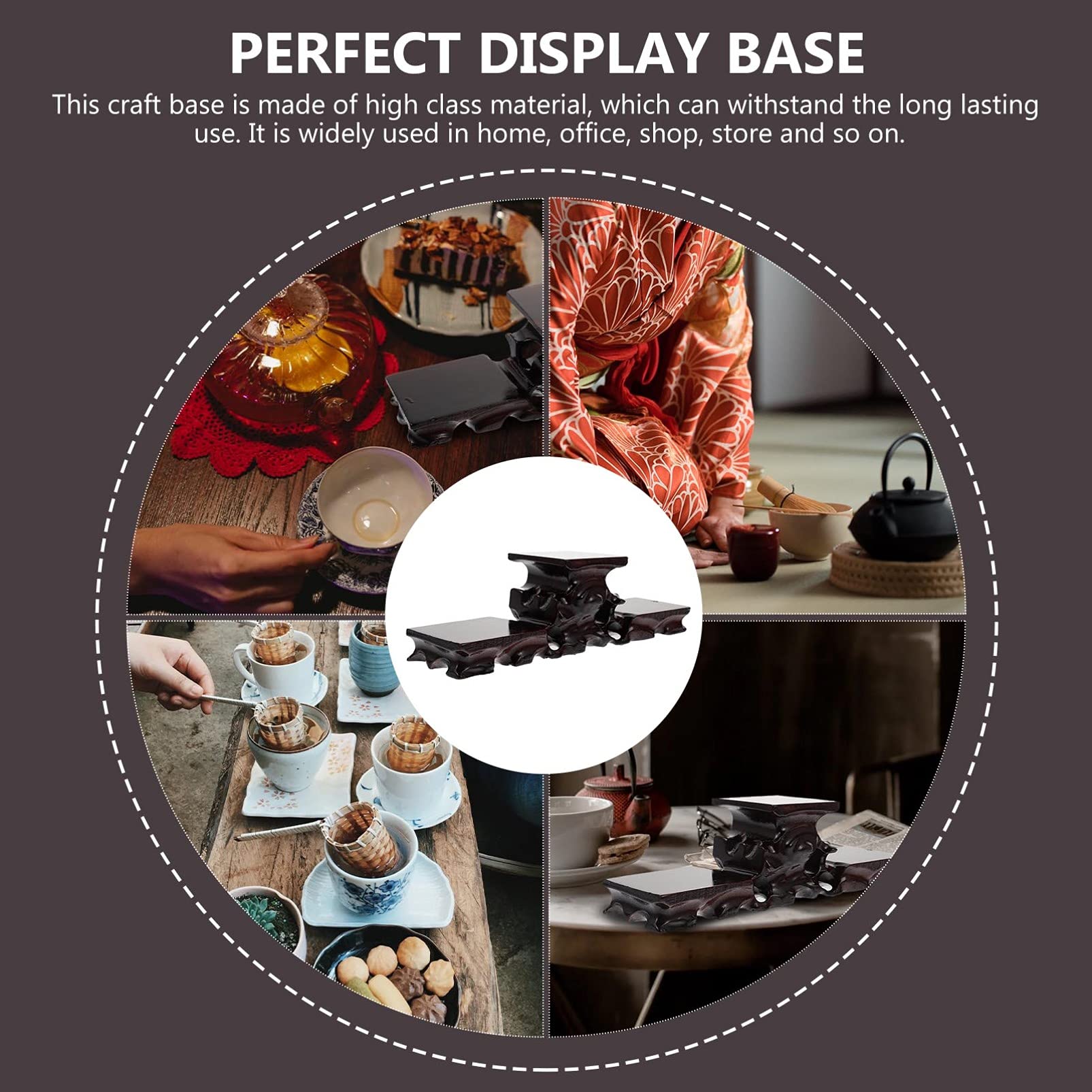 Wooden Display Stand Base for Teapot, Vase & Bonsai - Oriental Style Home & Office Decor - Perfect for Living Room, Study, Mantel & Shelf Decoration