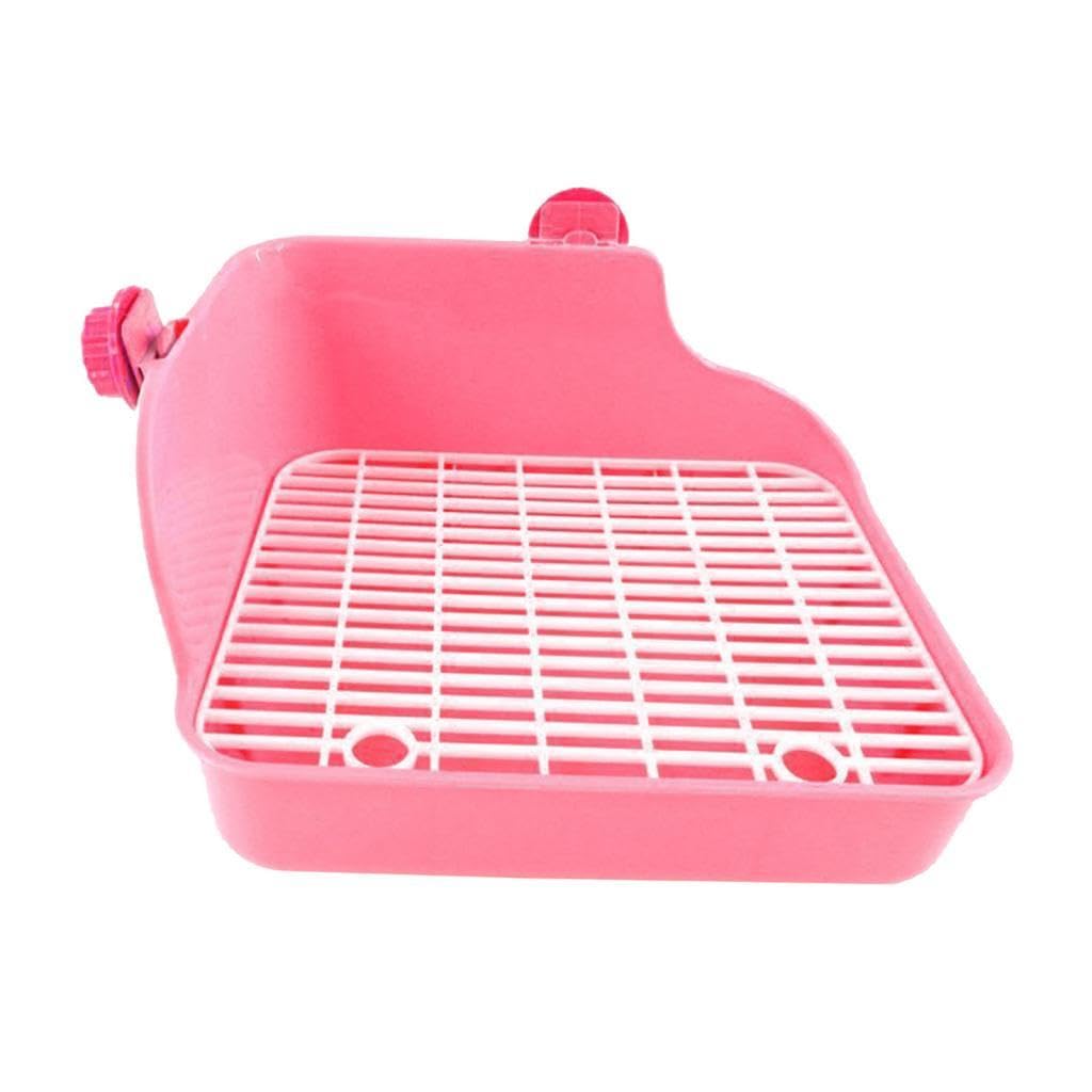 Small Animal Litter Box for Rabbits, Guinea Pigs & Ferrets - Corner Toilet Trainer with Bedding Pan for Bunny Cage Accessories - Pink (Perfect for Indoor Pet Training & Cage Cleanliness)