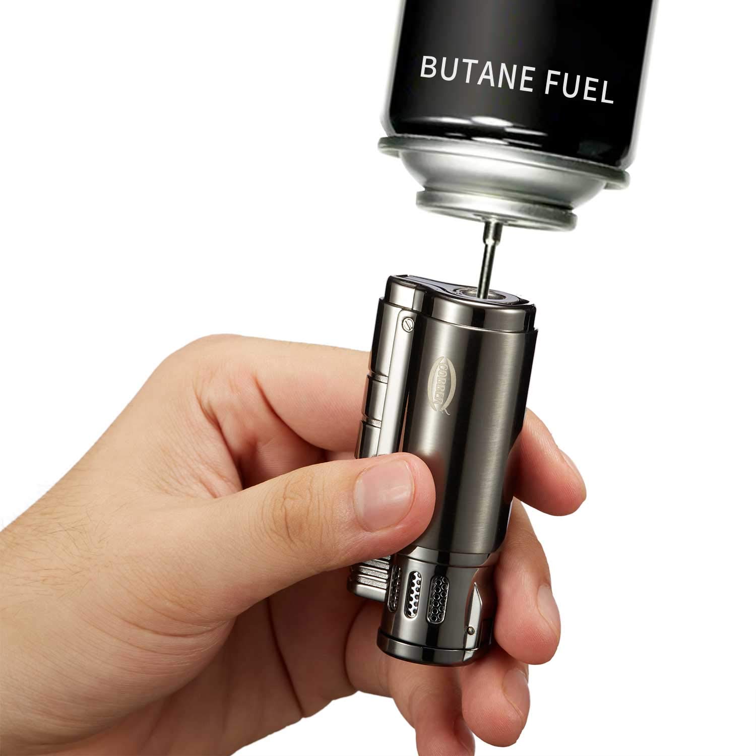 Windproof Triple Jet Flame Cigar Lighter with Punch - for Smoking & Outdoor Use