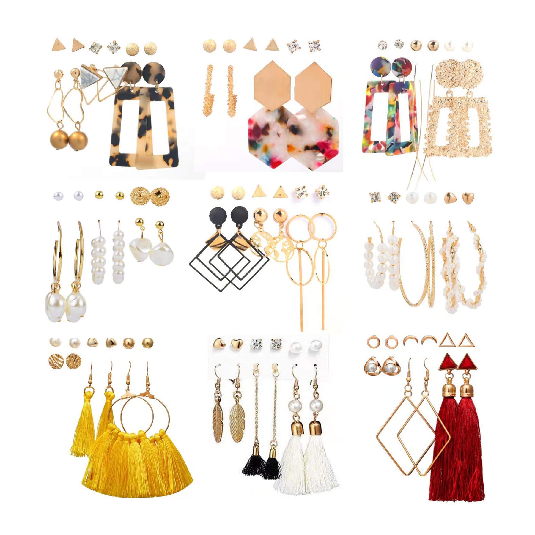 53 Pairs Women's Fashion Earrings Set - Acrylic Tassel, Gold Hoop, Pearl Stud & Dangle Earrings Multipack | Hypoallergenic Statement Jewelry for Valentine's Day Gifts, Party, Wedding & Everyday Wear