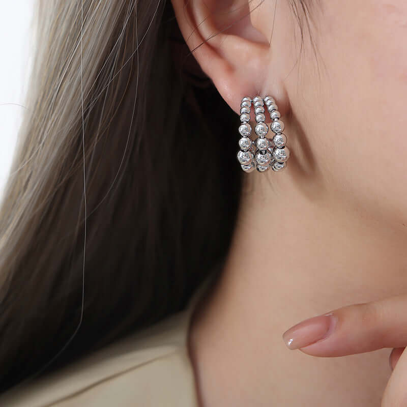 Chunky Fat C Hoop Two Tone Beaded Earrings for Women | F965 | Trendy Boho Jewelry for Parties, Weddings & Everyday Wear